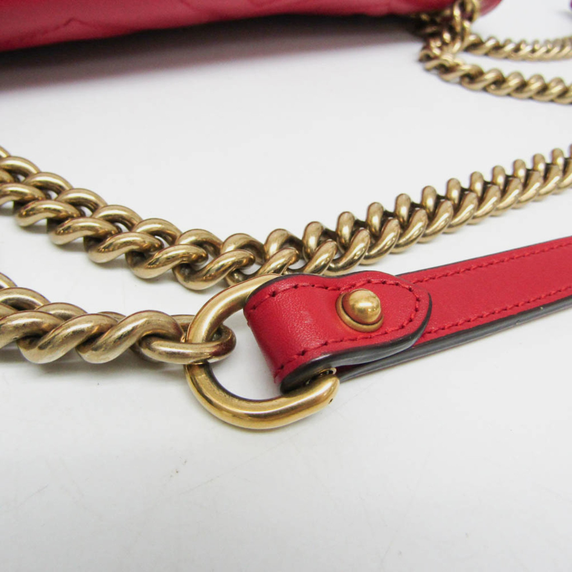 Gucci Red Leather GG Marmont Medium Chain Shoulder Bag