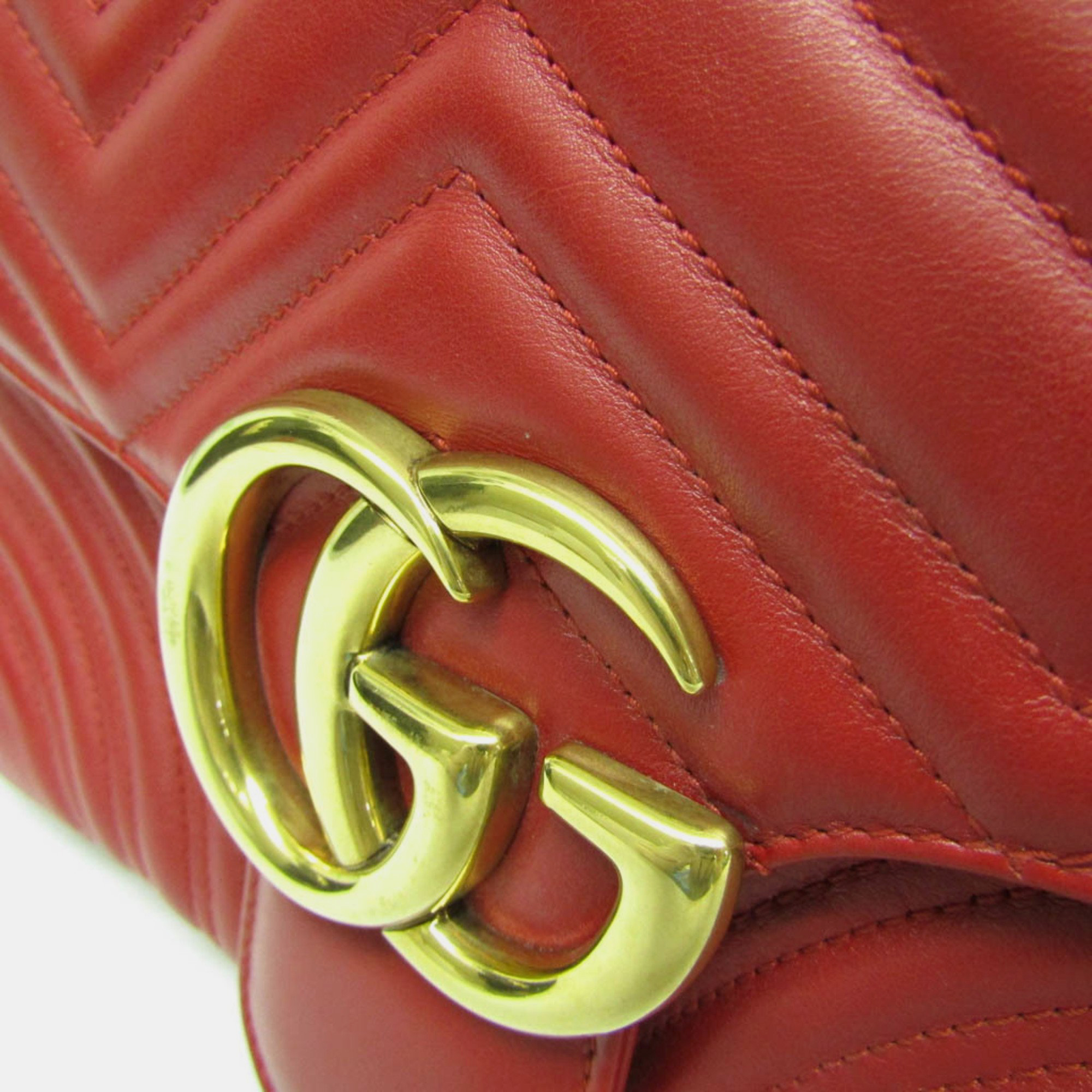 Gucci Red Leather GG Marmont Medium Chain Shoulder Bag