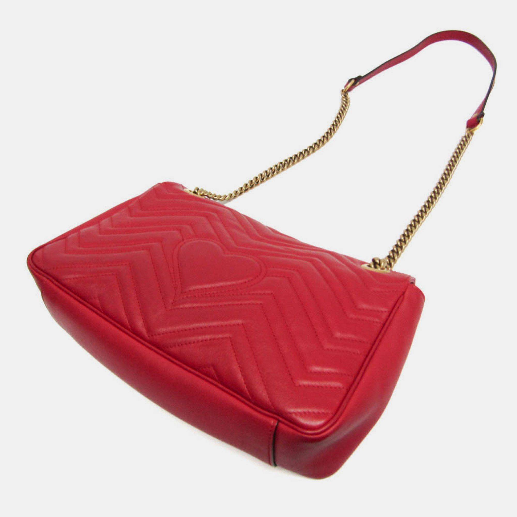 Gucci Red Leather GG Marmont Medium Chain Shoulder Bag