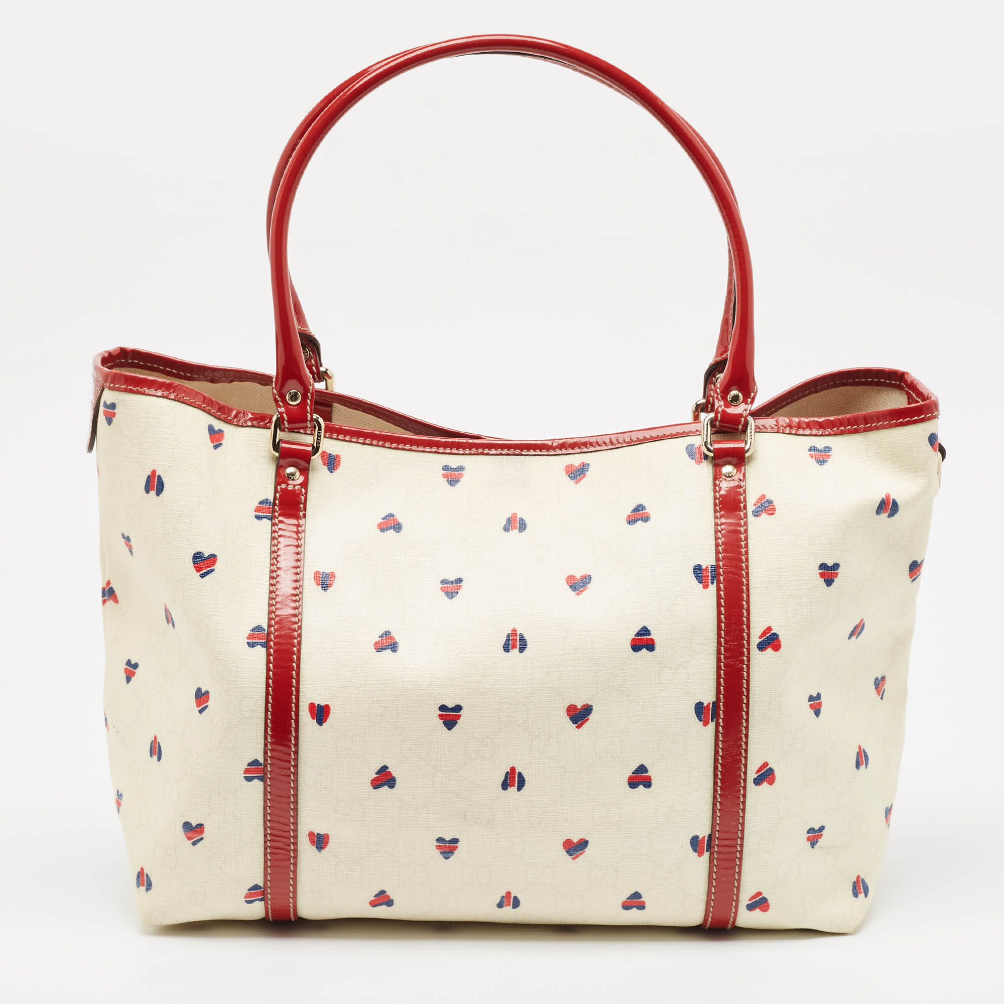 Gucci Red/White GG Supreme Canvas And Patent Leather Medium Heart Joy Tote