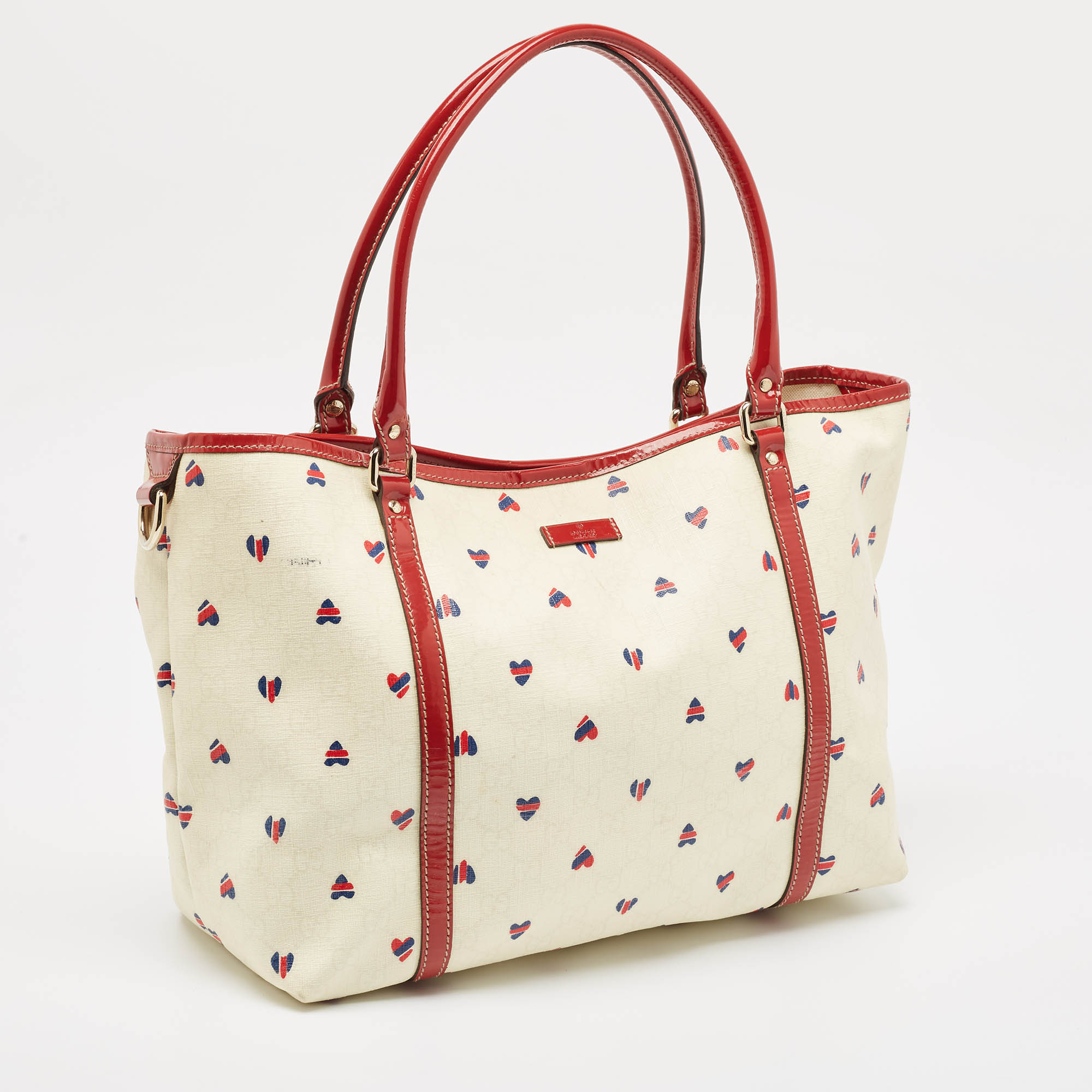 Gucci Red/White GG Supreme Canvas And Patent Leather Medium Heart Joy Tote