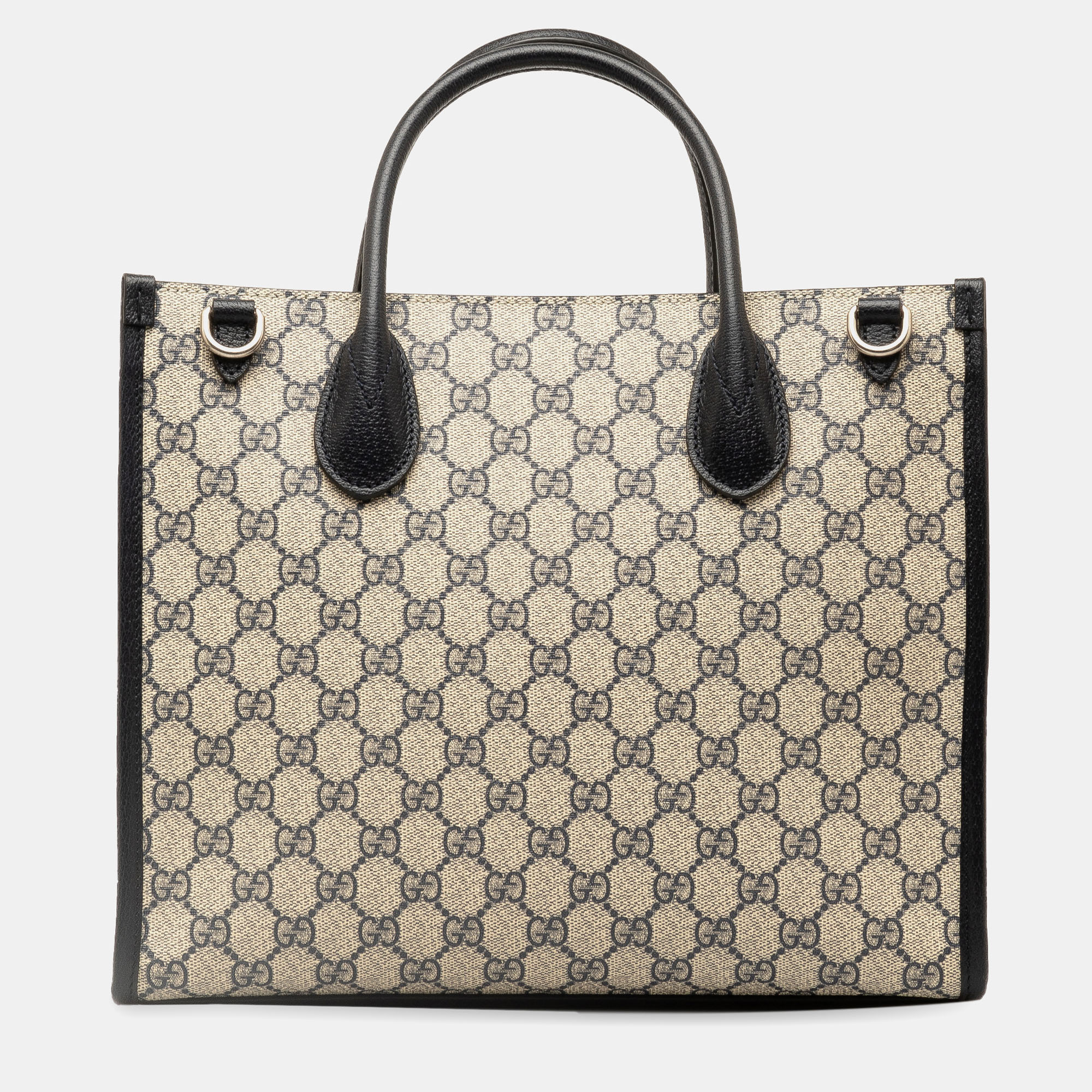 Gucci Beige Black Coated Canvas And Fabric Gucci Small GG Supreme Interlocking G Tote