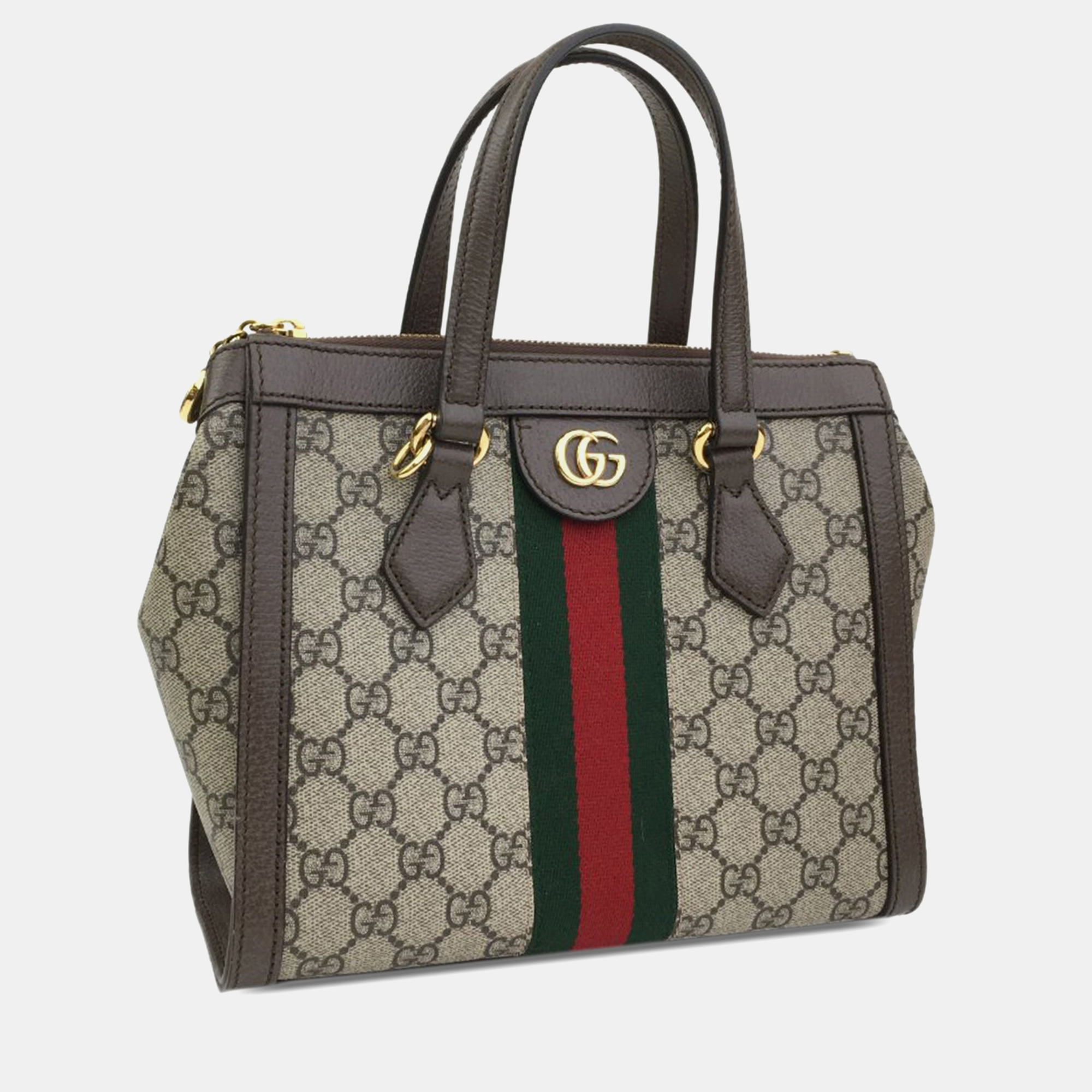 Gucci Beige Brown Coated Canvas And Fabric Gucci Small GG Supreme Ophidia Satchel