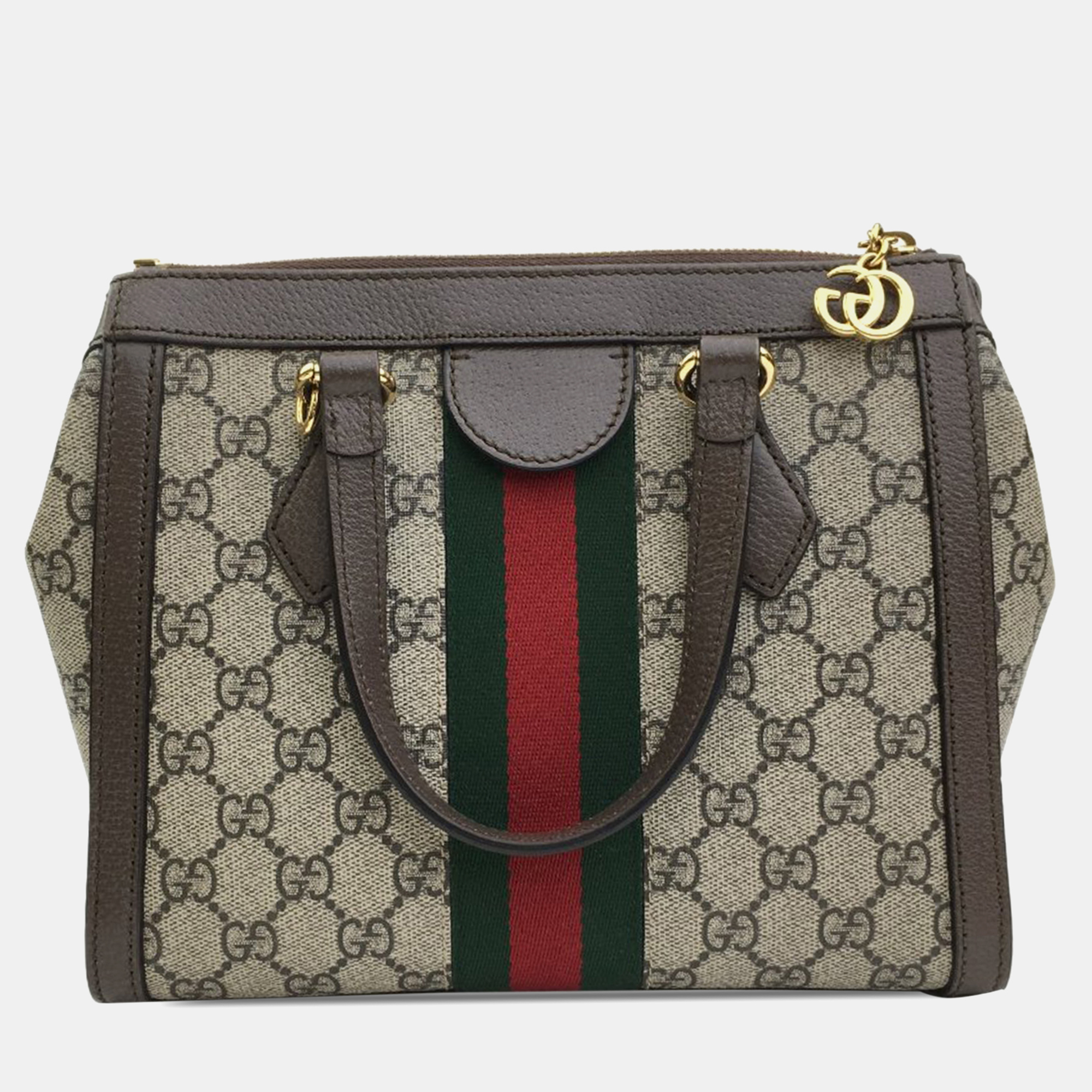 Gucci Beige Brown Coated Canvas And Fabric Gucci Small GG Supreme Ophidia Satchel