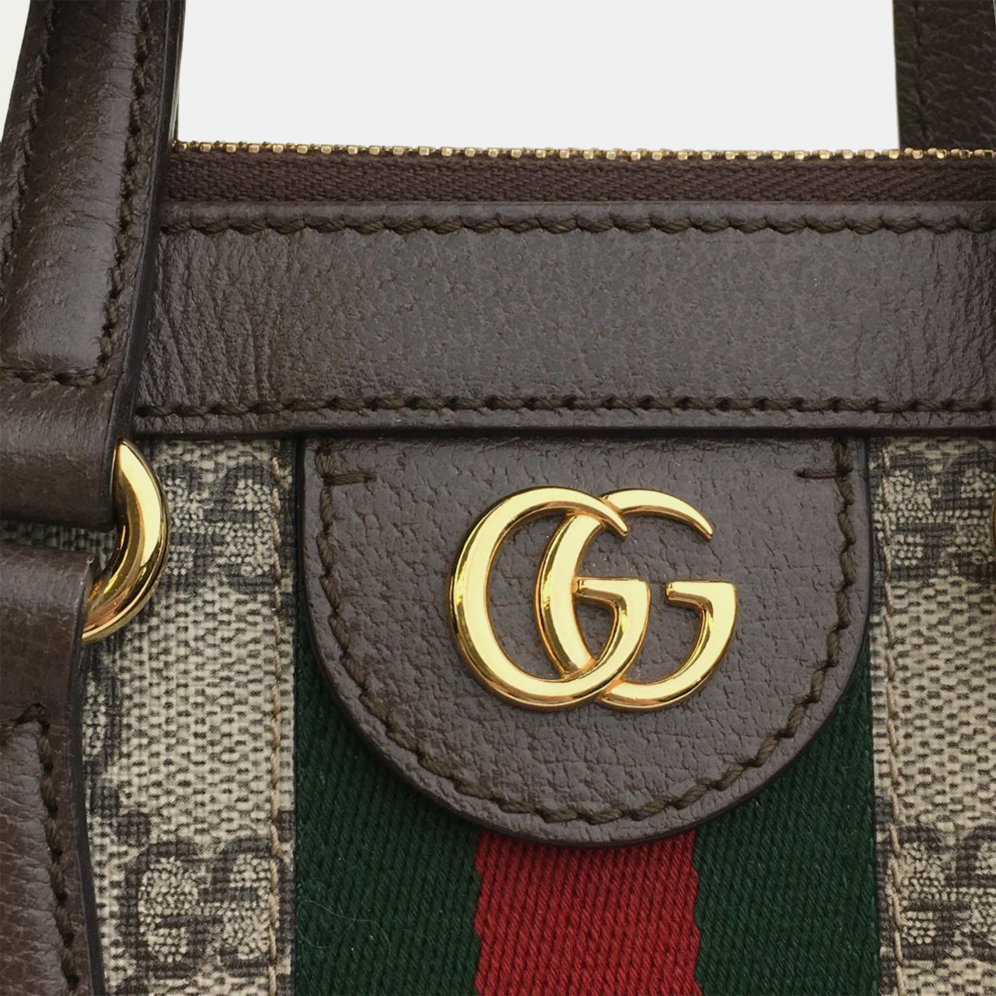 Gucci Beige Brown Coated Canvas And Fabric Gucci Small GG Supreme Ophidia Satchel