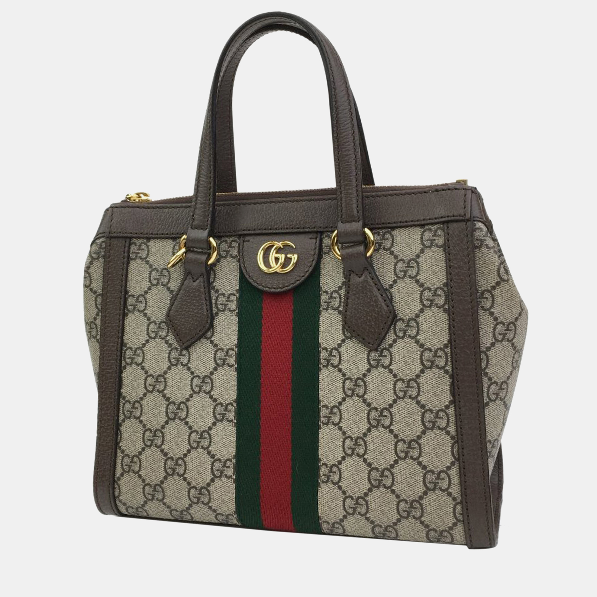 Gucci Beige Brown Coated Canvas And Fabric Gucci Small GG Supreme Ophidia Satchel