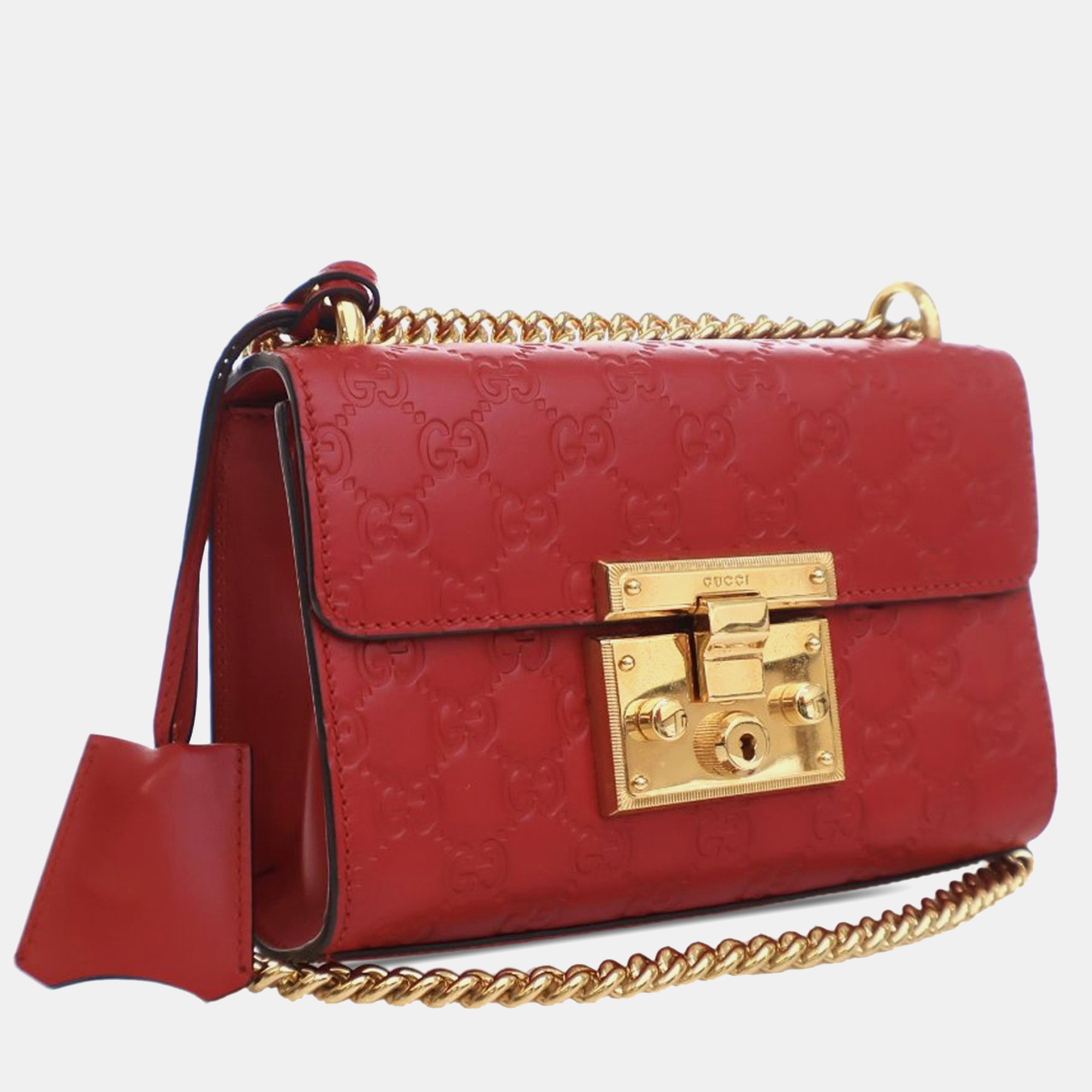 Gucci Red Leather Gucci Small Guccissima Padlock Crossbody