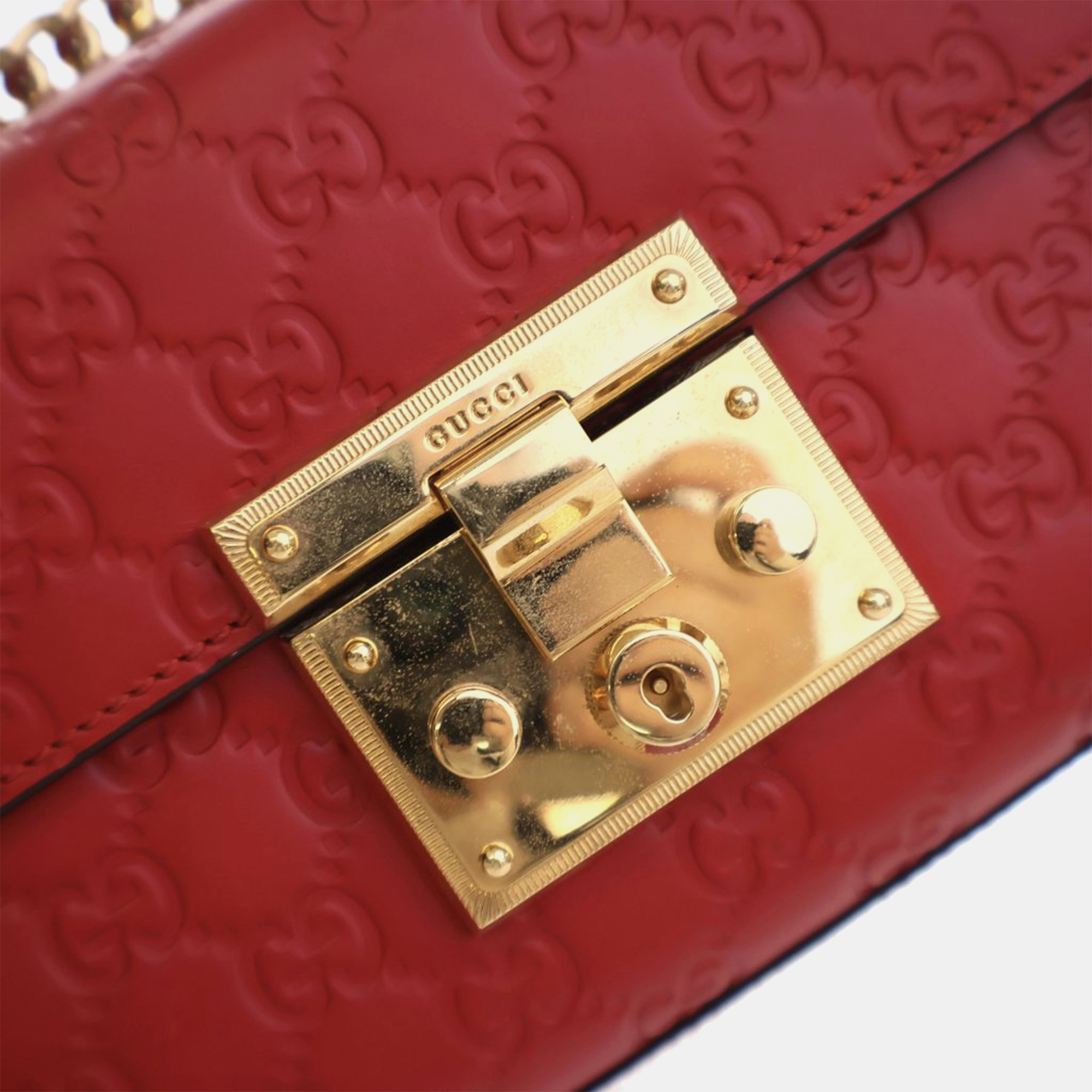 Gucci Red Leather Gucci Small Guccissima Padlock Crossbody