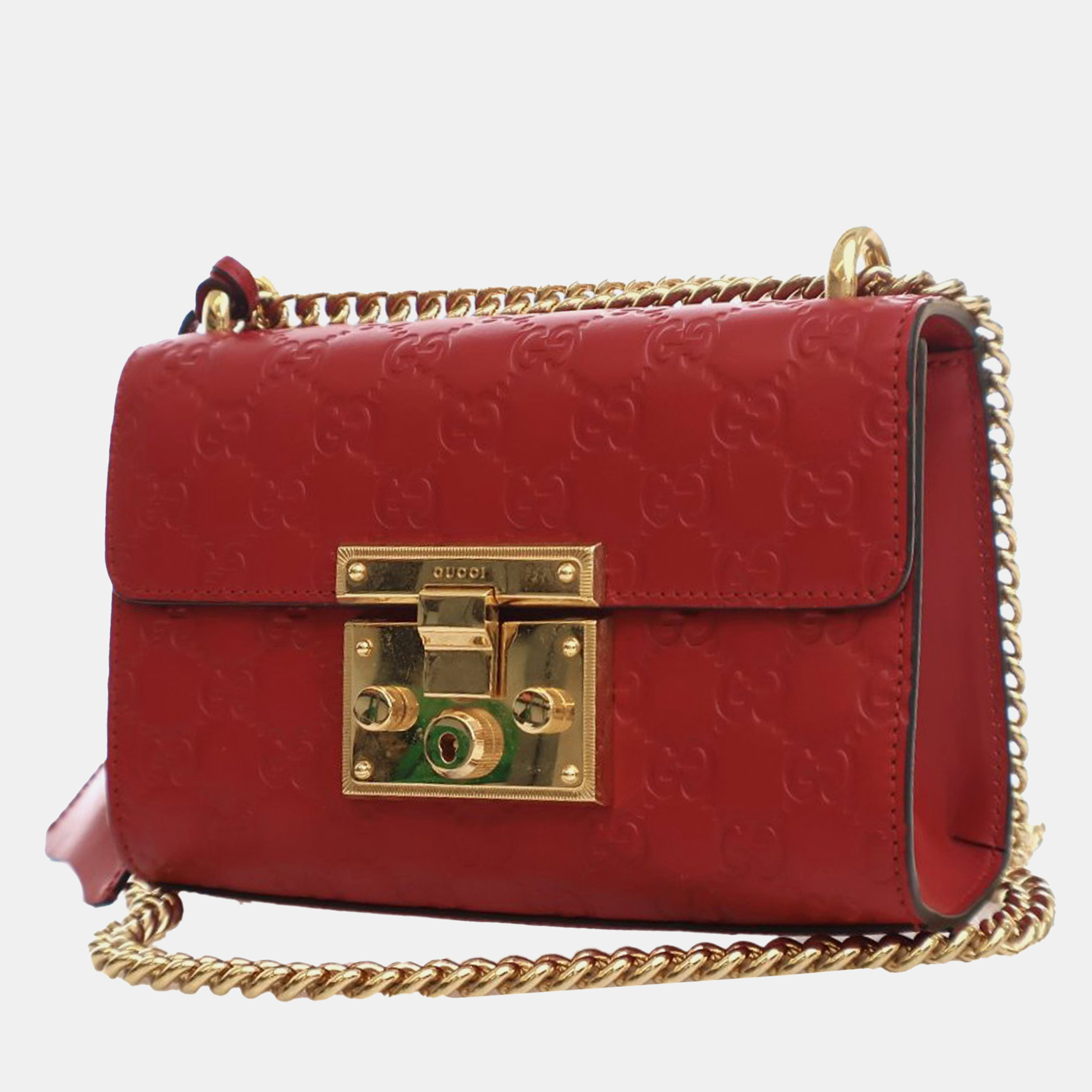 Gucci Red Leather Gucci Small Guccissima Padlock Crossbody