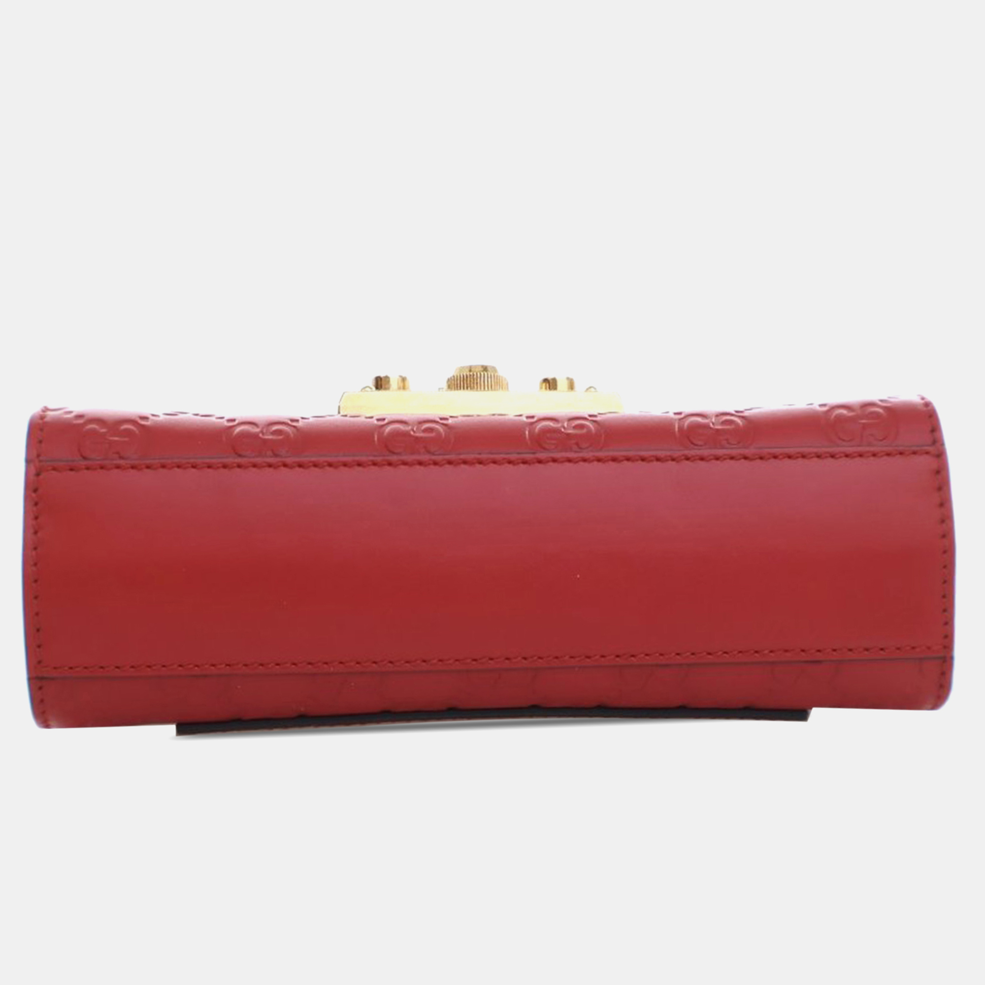 Gucci Red Leather Gucci Small Guccissima Padlock Crossbody