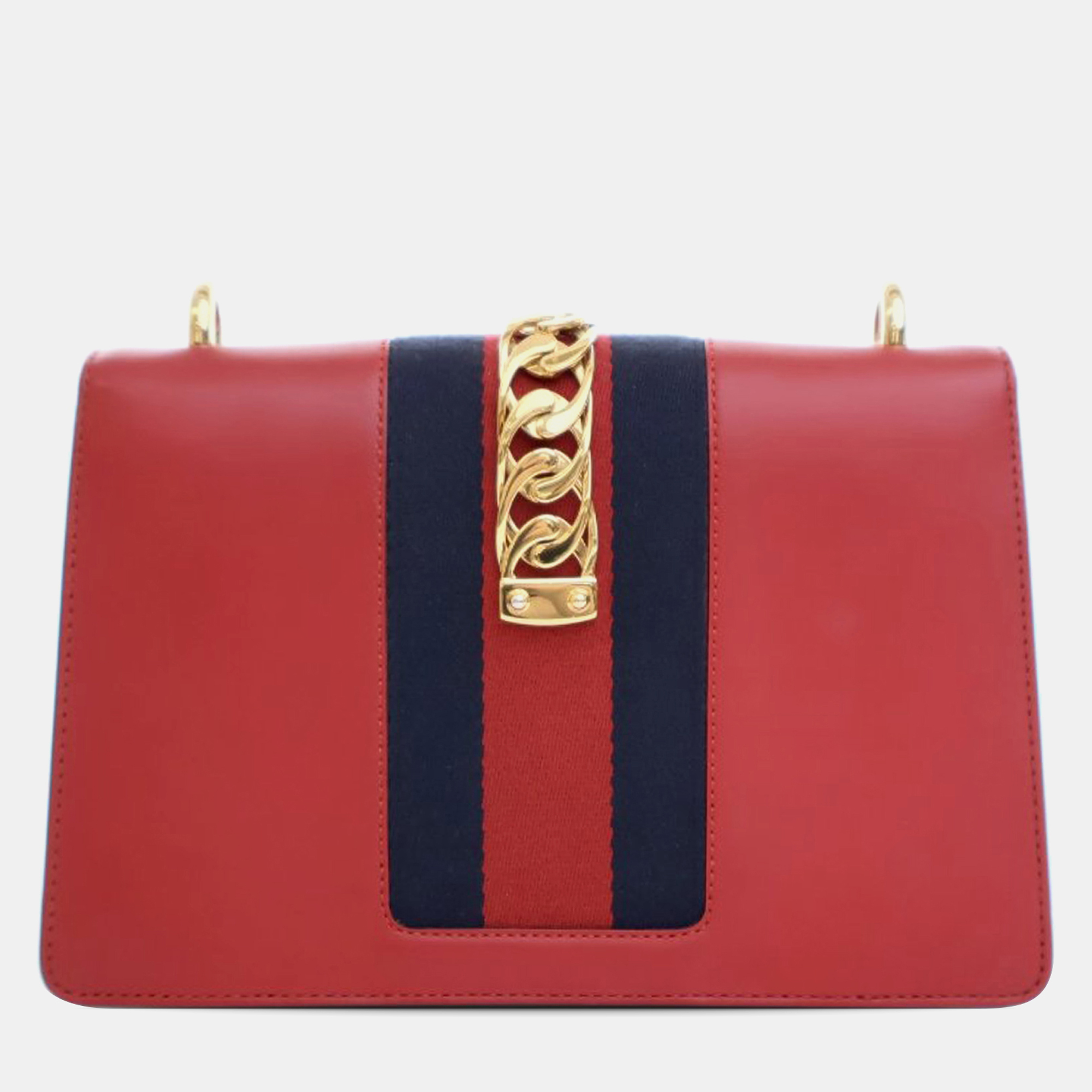 Gucci Red Leather Gucci Small Leather Sylvie Satchel