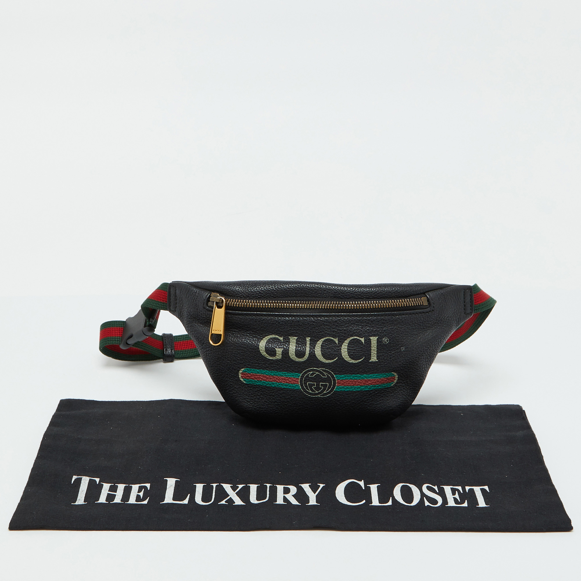 Gucci Black Leather Vintage Logo Web Belt Bag