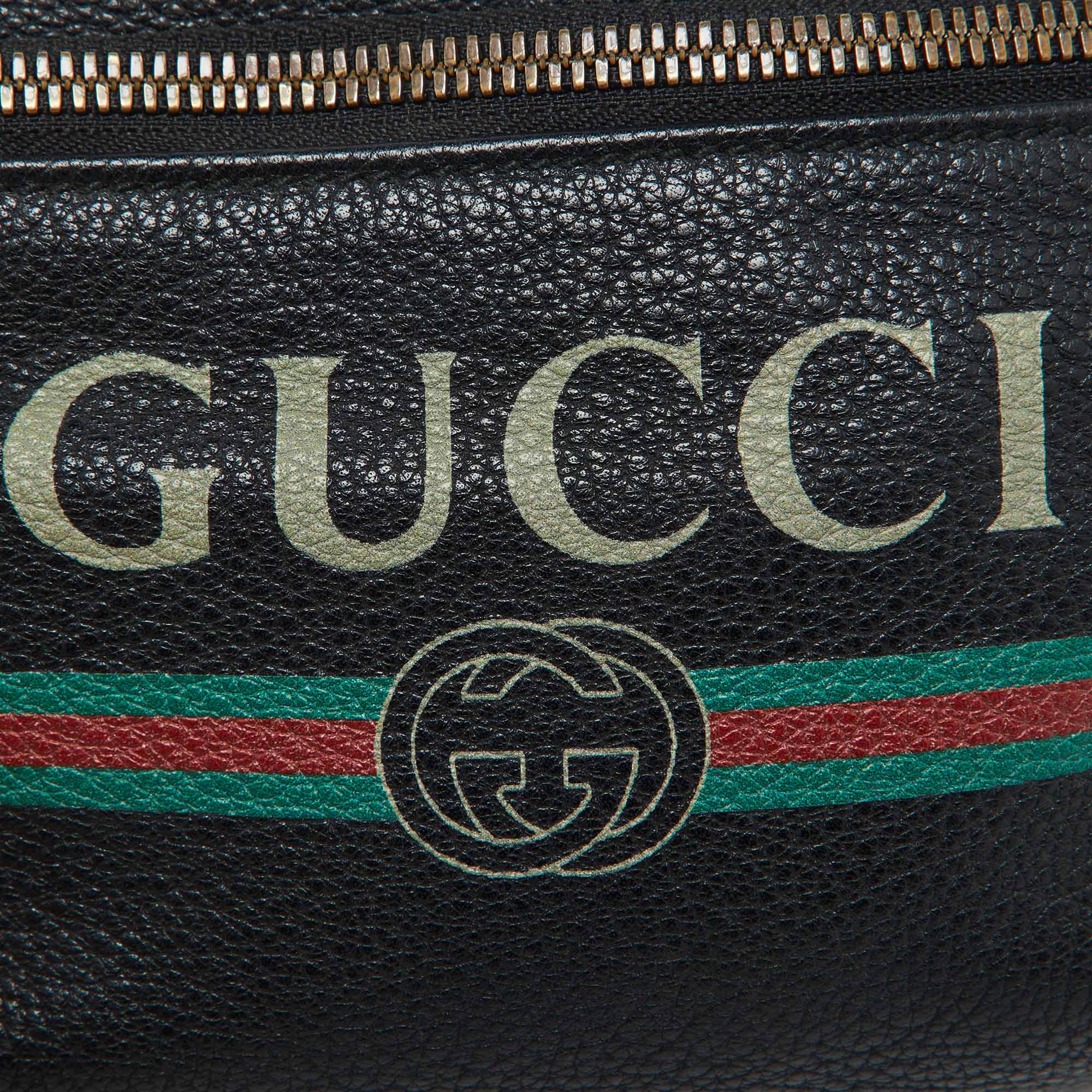 Gucci Black Leather Vintage Logo Web Belt Bag