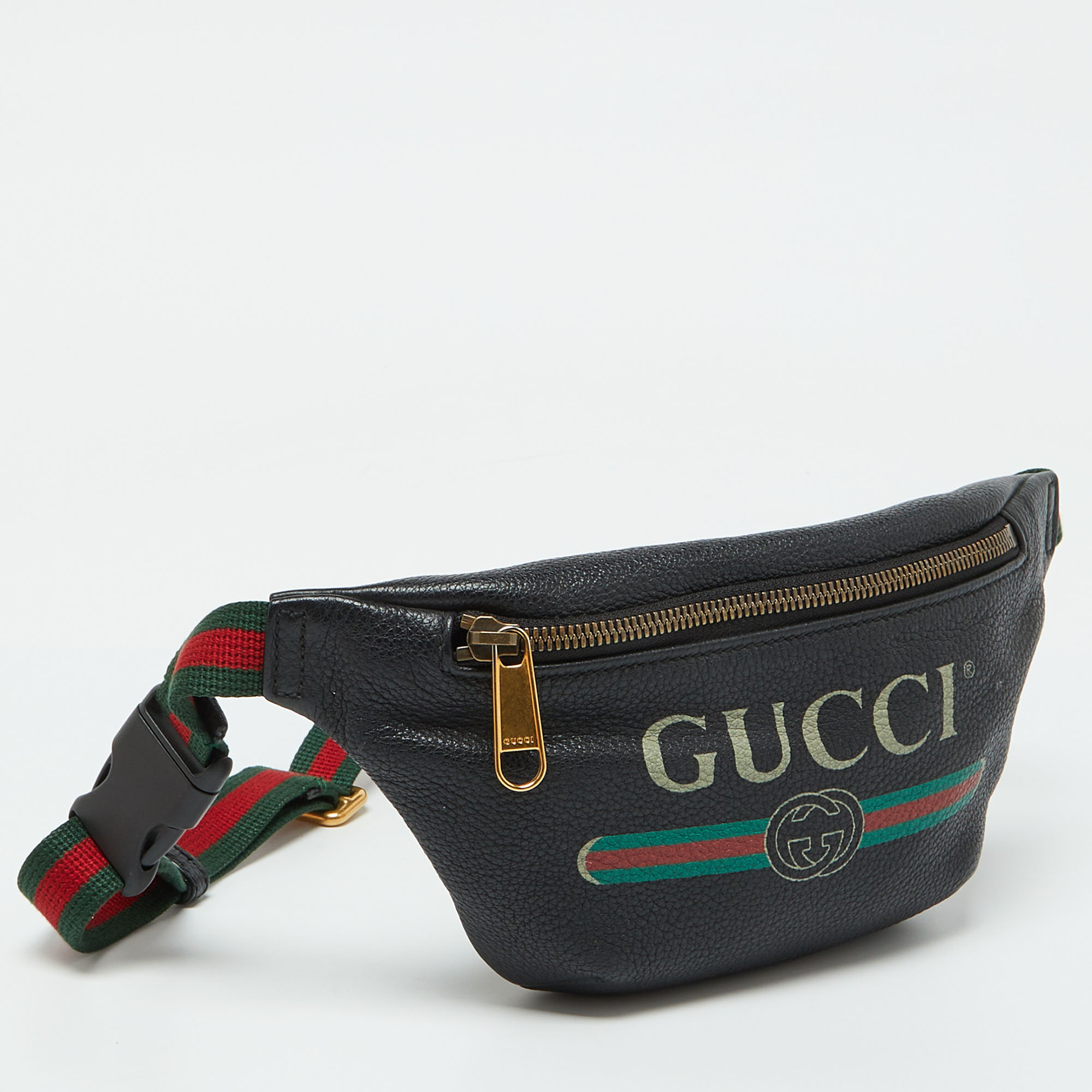 Gucci Black Leather Vintage Logo Web Belt Bag