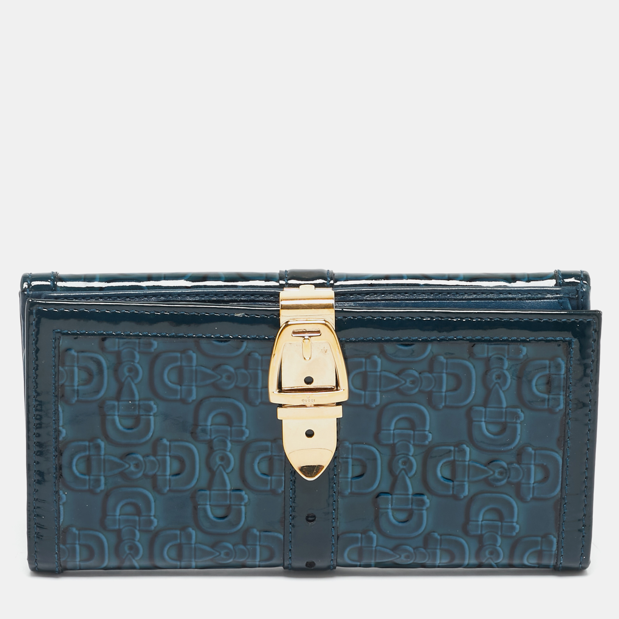 Gucci Blue Horsebit Embossed Patent Leather Buckle Flap Continental Wallet
Gucci Blue Horsebit Embossed Patent Leather Buckle Flap Continental Wallet