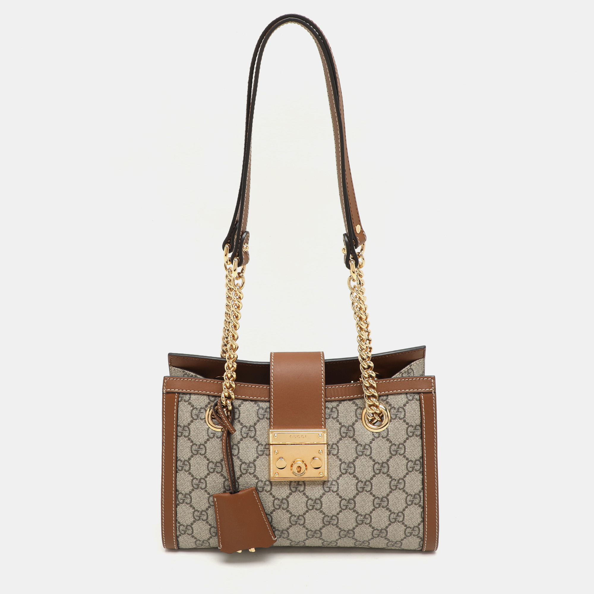 Gucci Brown/Beige GG Supreme Canvas and Leather Small Padlock Shoulder Bag
Gucci Brown/Beige GG Supreme Canvas and Leather Small Padlock Shoulder Bag