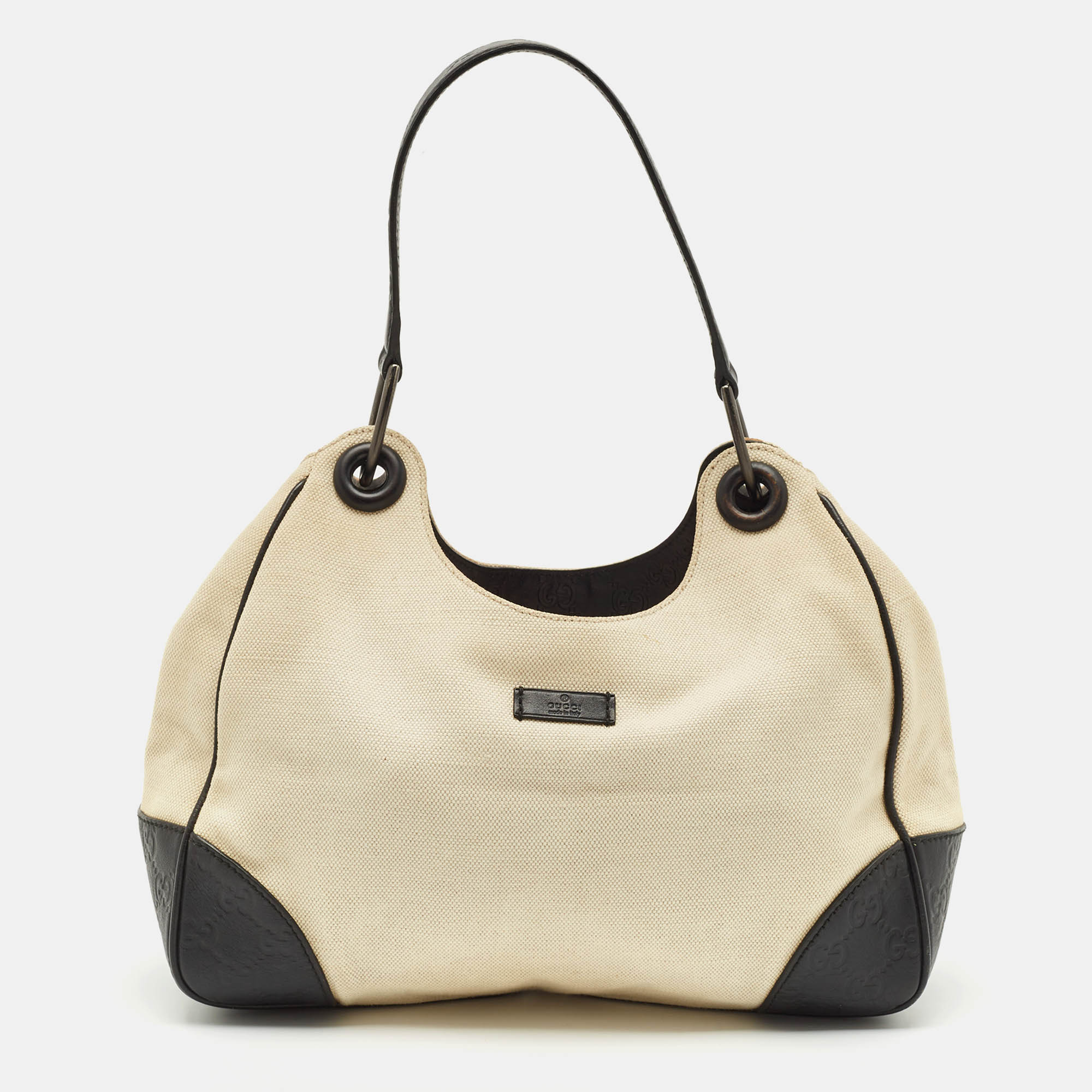 Gucci Black/White Canvas and Guccissima Leather Colbert Shoulder Bag
Gucci Black/White Canvas and Guccissima Leather Colbert Shoulder Bag
