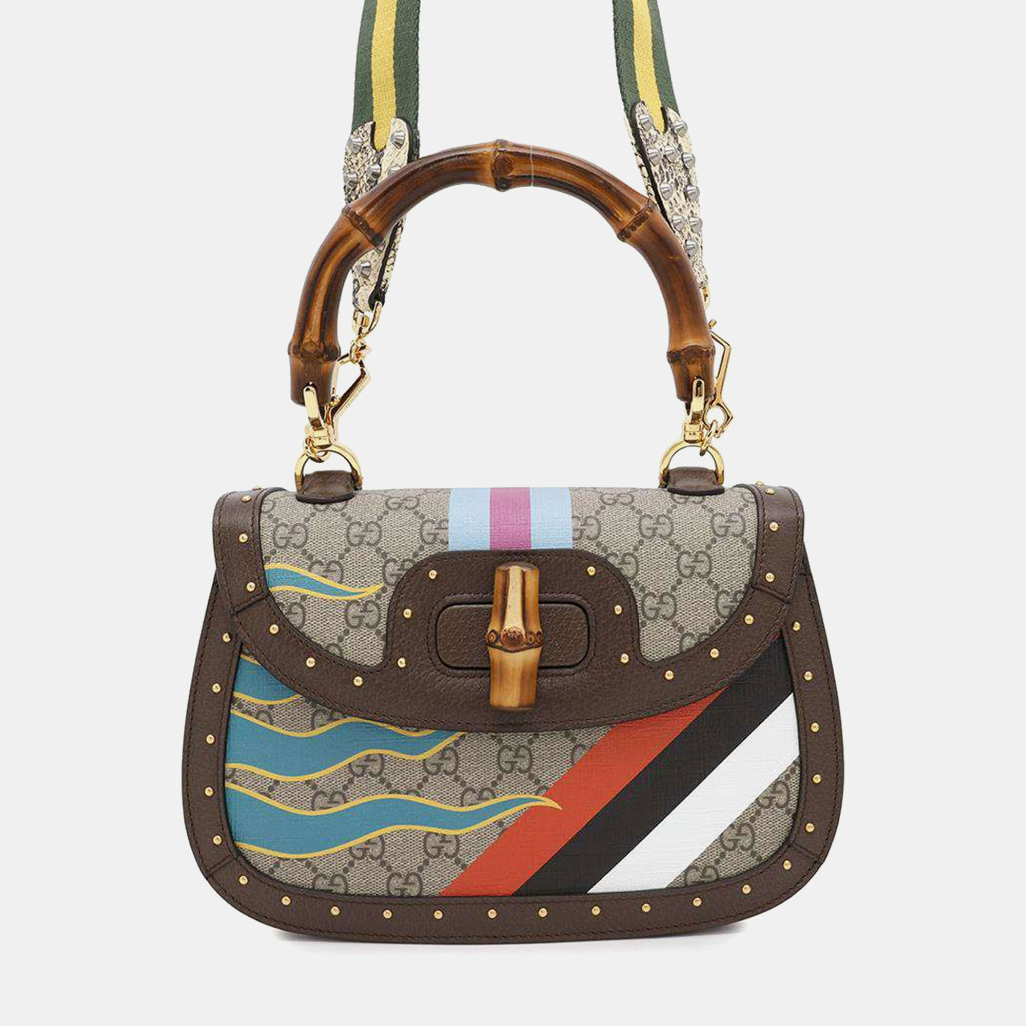 Gucci Brown/Multicolor PVC Leather GG Supreme Bamboo 2Way Top Handle Bag
Gucci Brown/Multicolor PVC Leather GG Supreme Bamboo 2Way Top Handle Bag