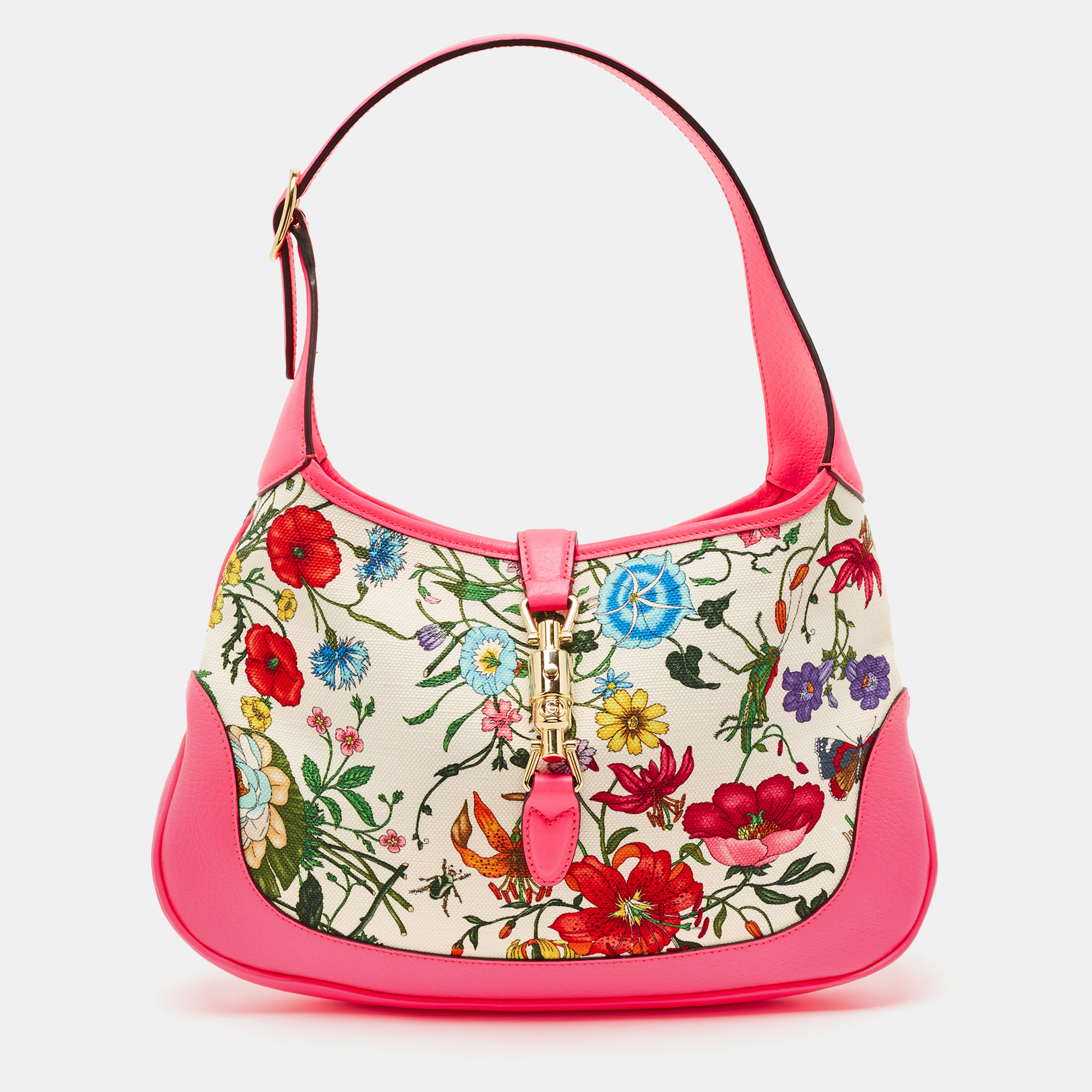 Gucci Neon Pink/Multicolor Flora Canvas and Leather Jackie Hobo
Gucci Neon Pink/Multicolor Flora Canvas and Leather Jackie Hobo