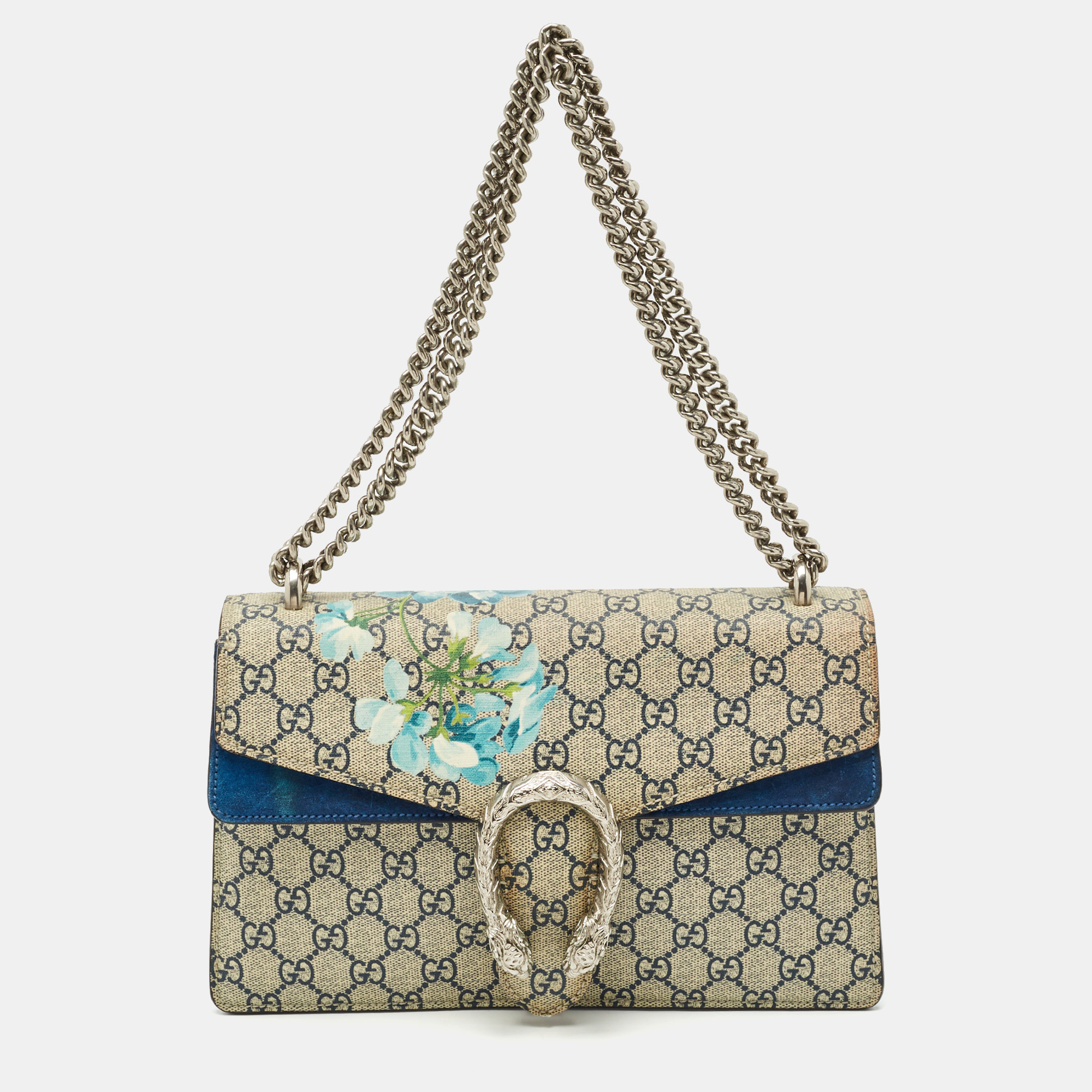 Gucci Blue/Beige GG Supreme Canvas and Suede Dionysus Blooms Shoulder Bag
Gucci Blue/Beige GG Supreme Canvas and Suede Dionysus Blooms Shoulder Bag