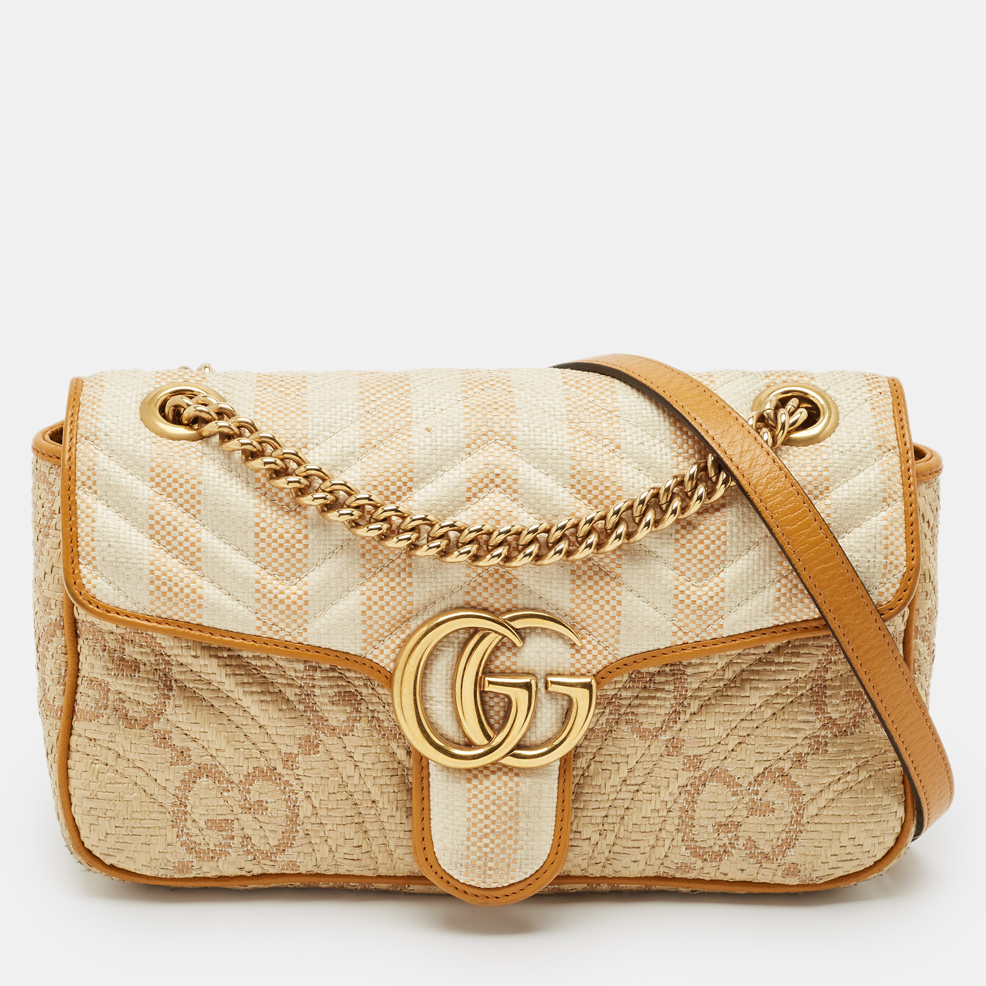 Gucci Mustard/Cream Matelassé Raffia and Leather Small GG Marmont Shoulder Bag, Yellow
Gucci Mustard/Cream Matelassé Raffia and Leather Small GG Marmont Shoulder Bag, Yellow