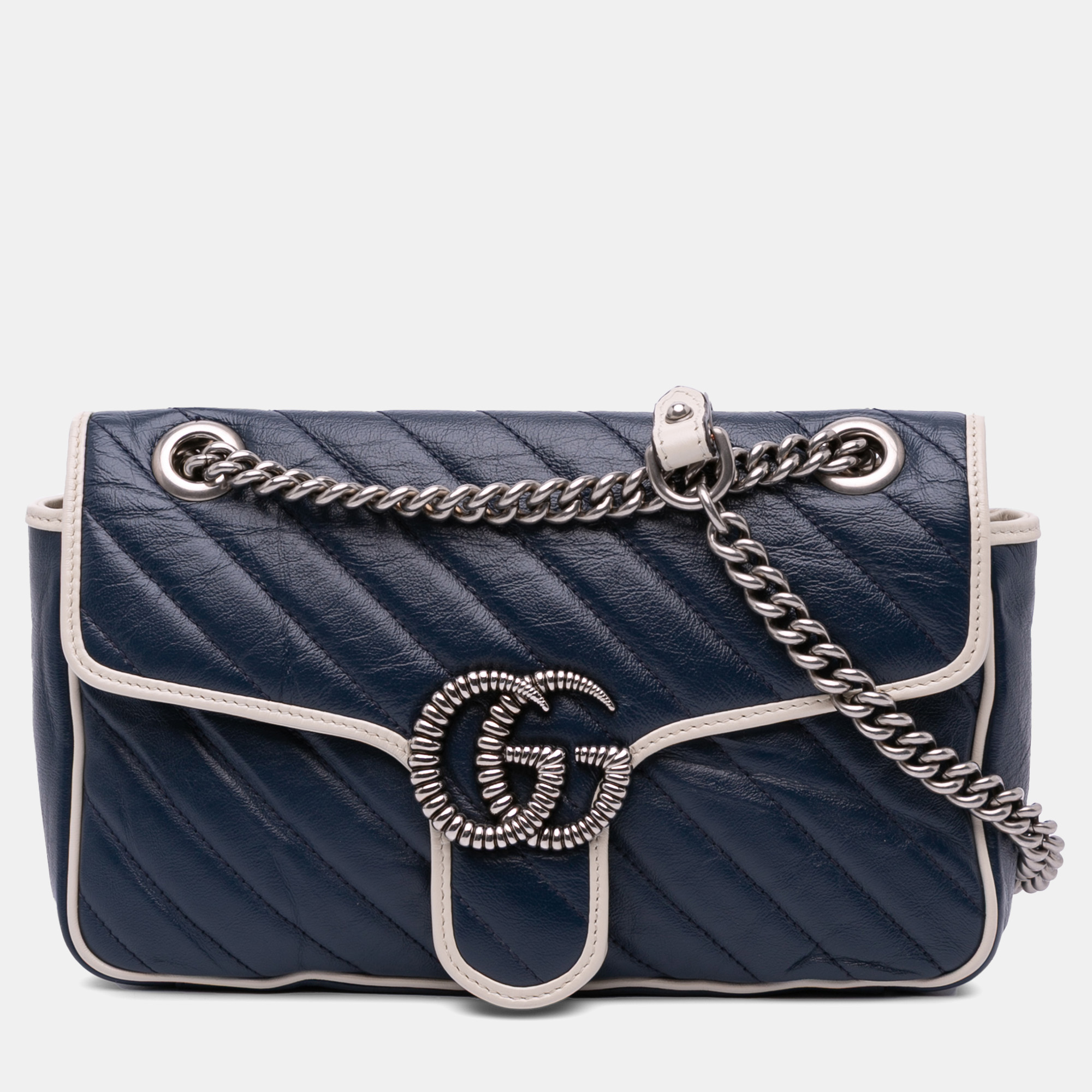 Gucci Navy Blue Small GG Marmont Leather Matelasse Torchon Flap Crossbody
Gucci Navy Blue Small GG Marmont Leather Matelasse Torchon Flap Crossbody