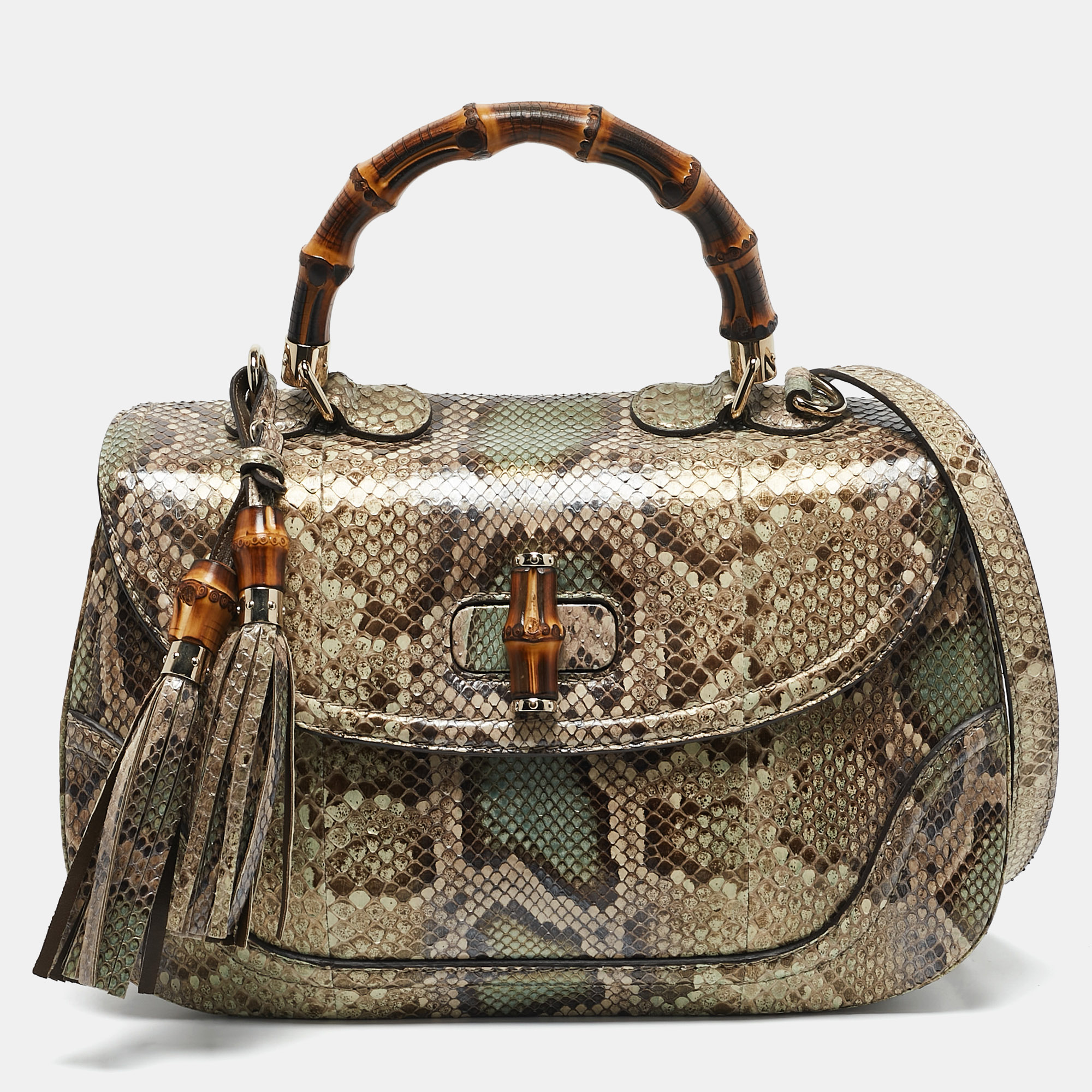 Gucci Multicolor Python Large New Bamboo Tassel Top Handle Bag
Gucci Multicolor Python Large New Bamboo Tassel Top Handle Bag