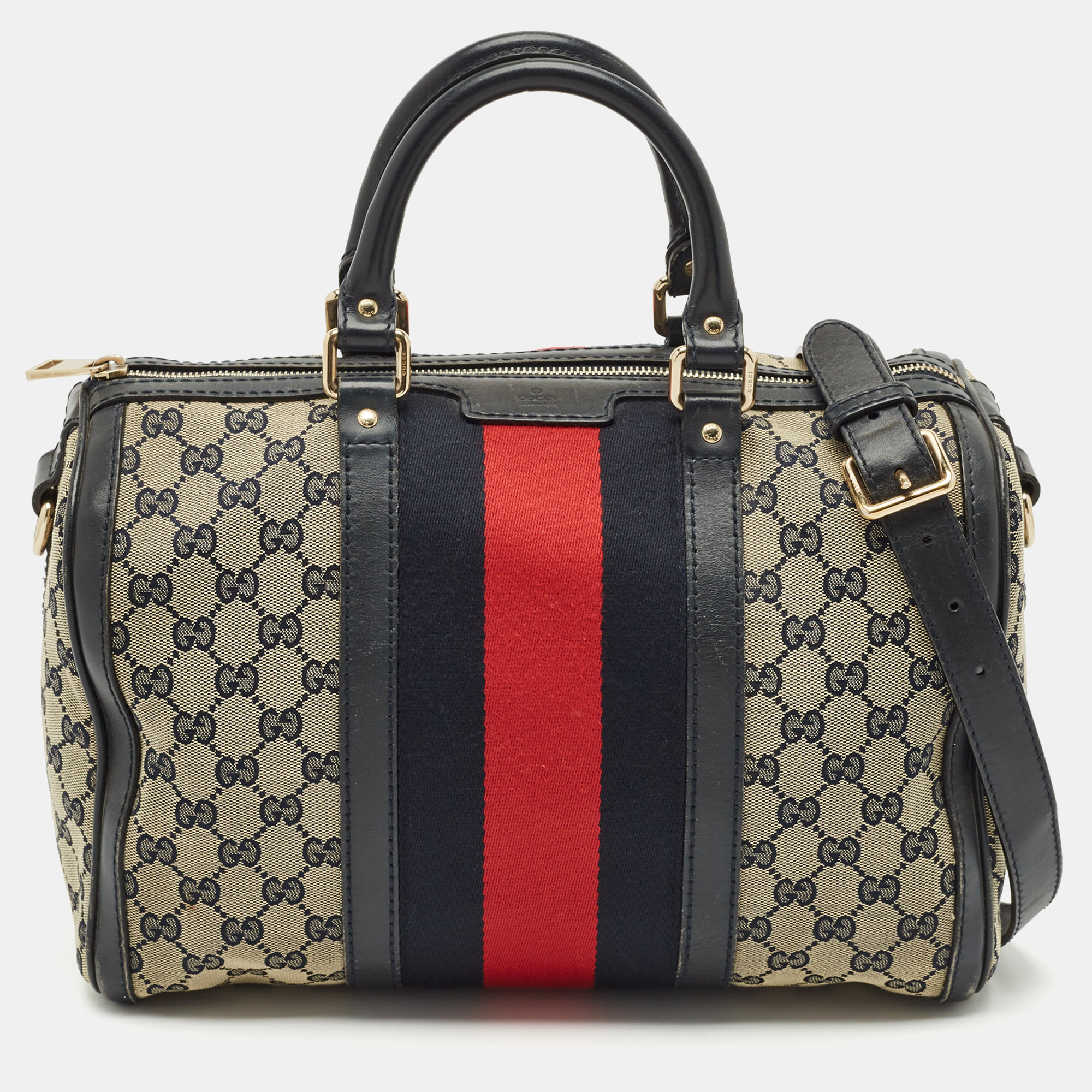 Gucci Navy Blue GG Canvas and Leather Medium Vintage Web Boston Bag
Gucci Navy Blue GG Canvas and Leather Medium Vintage Web Boston Bag