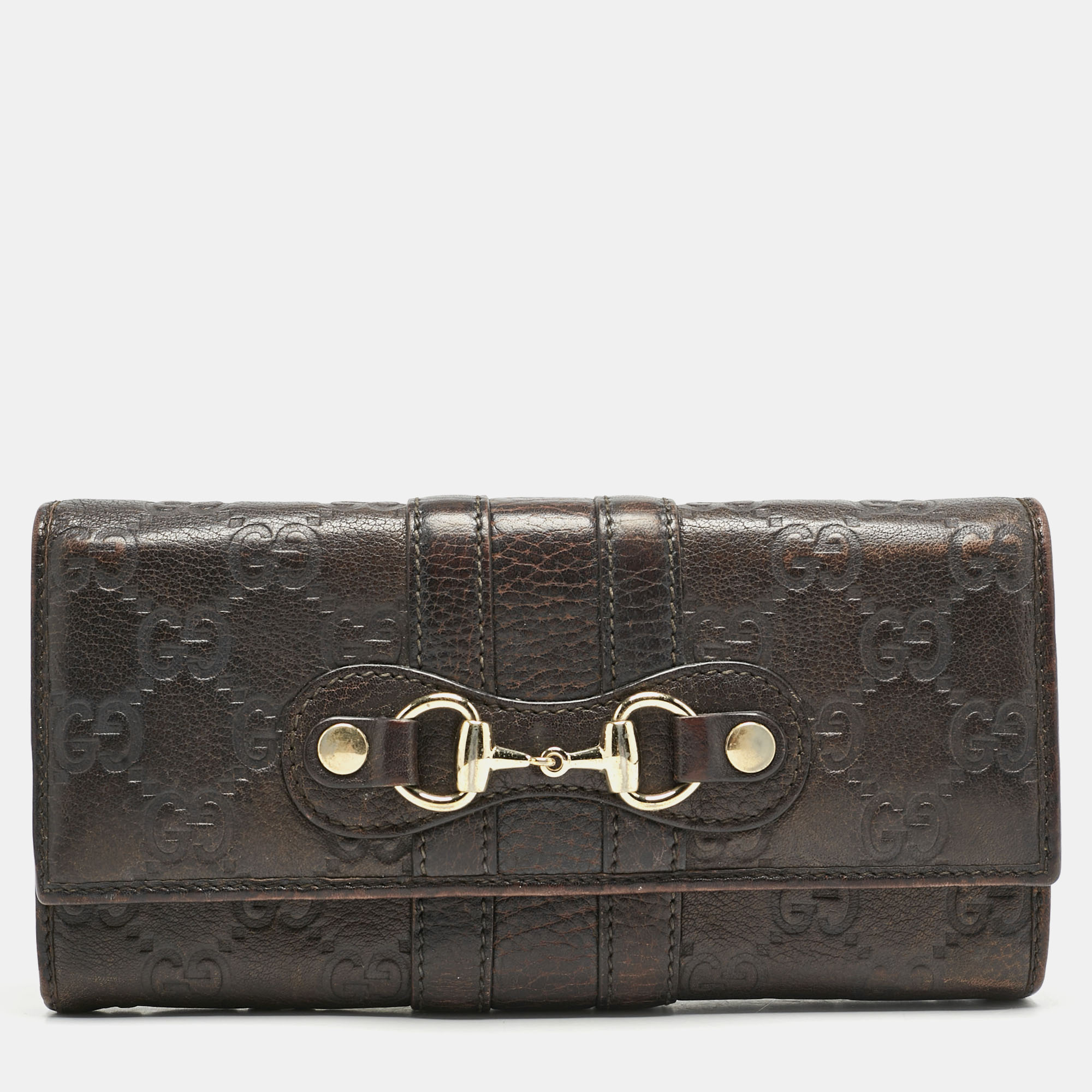 Gucci Dark Brown Guccissima Leather Horsebit Flap Continental Wallet
Gucci Dark Brown Guccissima Leather Horsebit Flap Continental Wallet