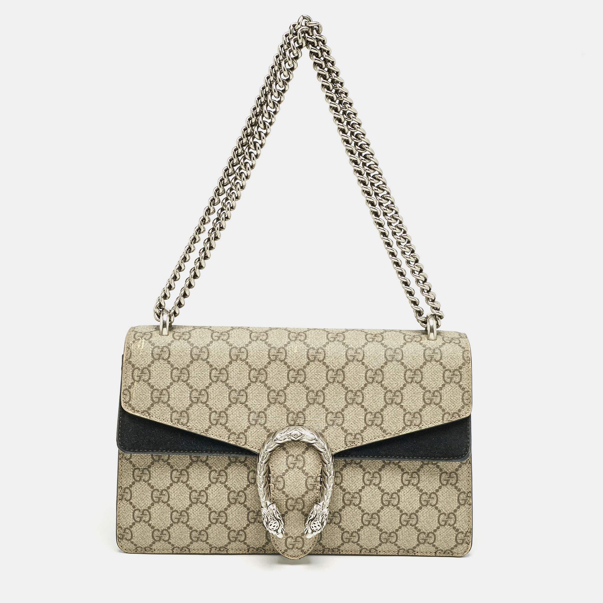 Gucci Black/Beige GG Supreme Canvas and Suede Small Dionysus Shoulder Bag
Gucci Black/Beige GG Supreme Canvas and Suede Small Dionysus Shoulder Bag