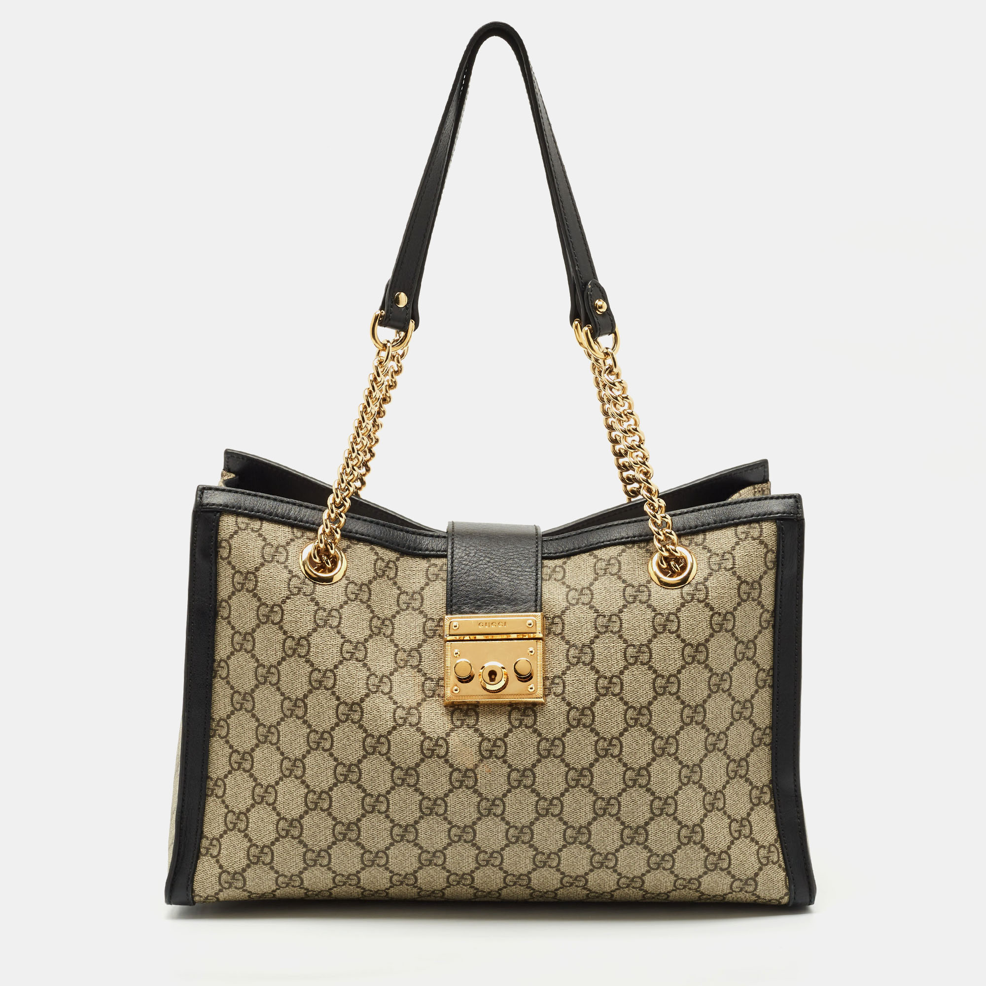 Gucci Beige/Black GG Supreme Canvas Medium Padlock Shoulder Bag
Gucci Beige/Black GG Supreme Canvas Medium Padlock Shoulder Bag