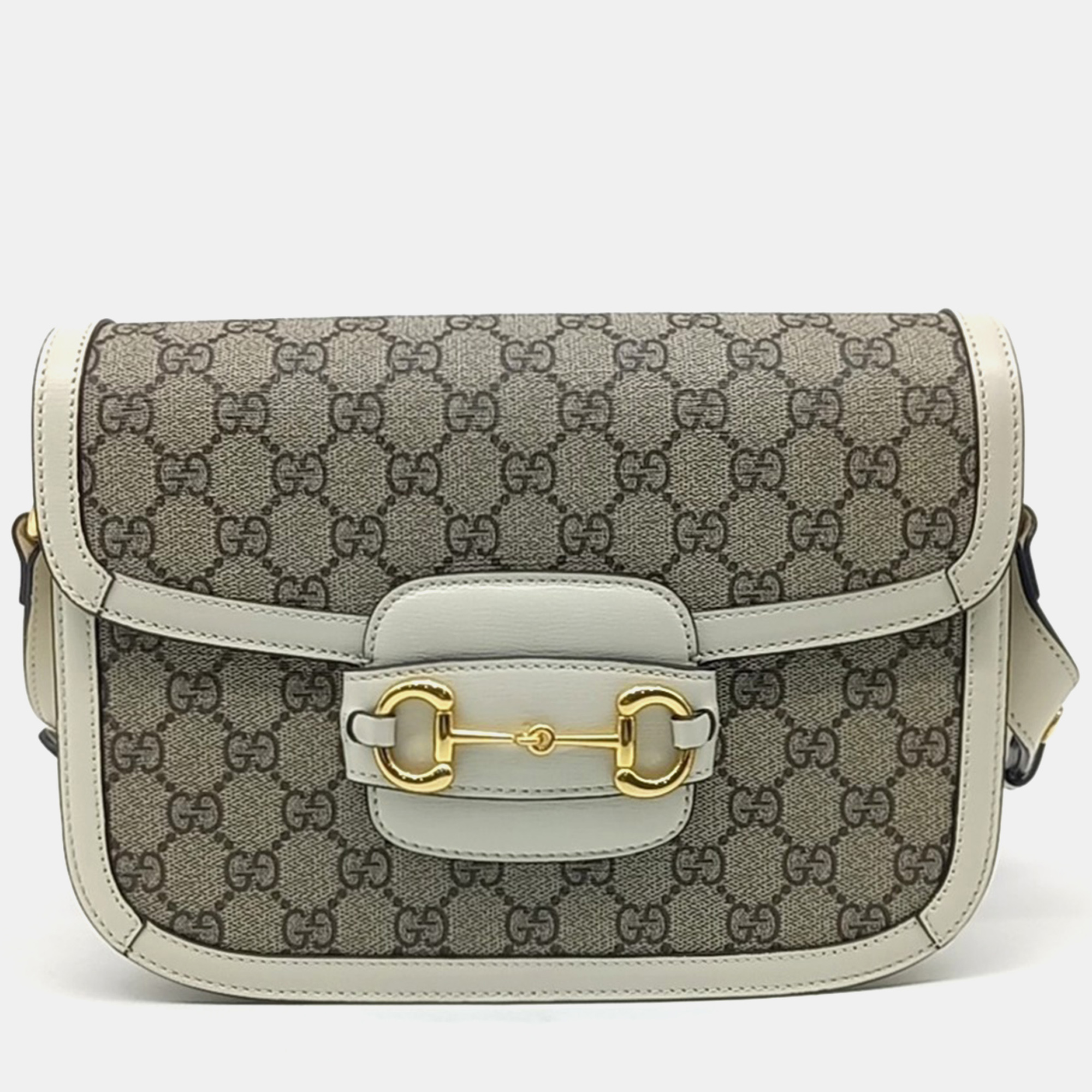 Gucci Beige White Canvas and Leather 1955 Horsebit Shoulder Bag
Gucci Beige White Canvas and Leather 1955 Horsebit Shoulder Bag