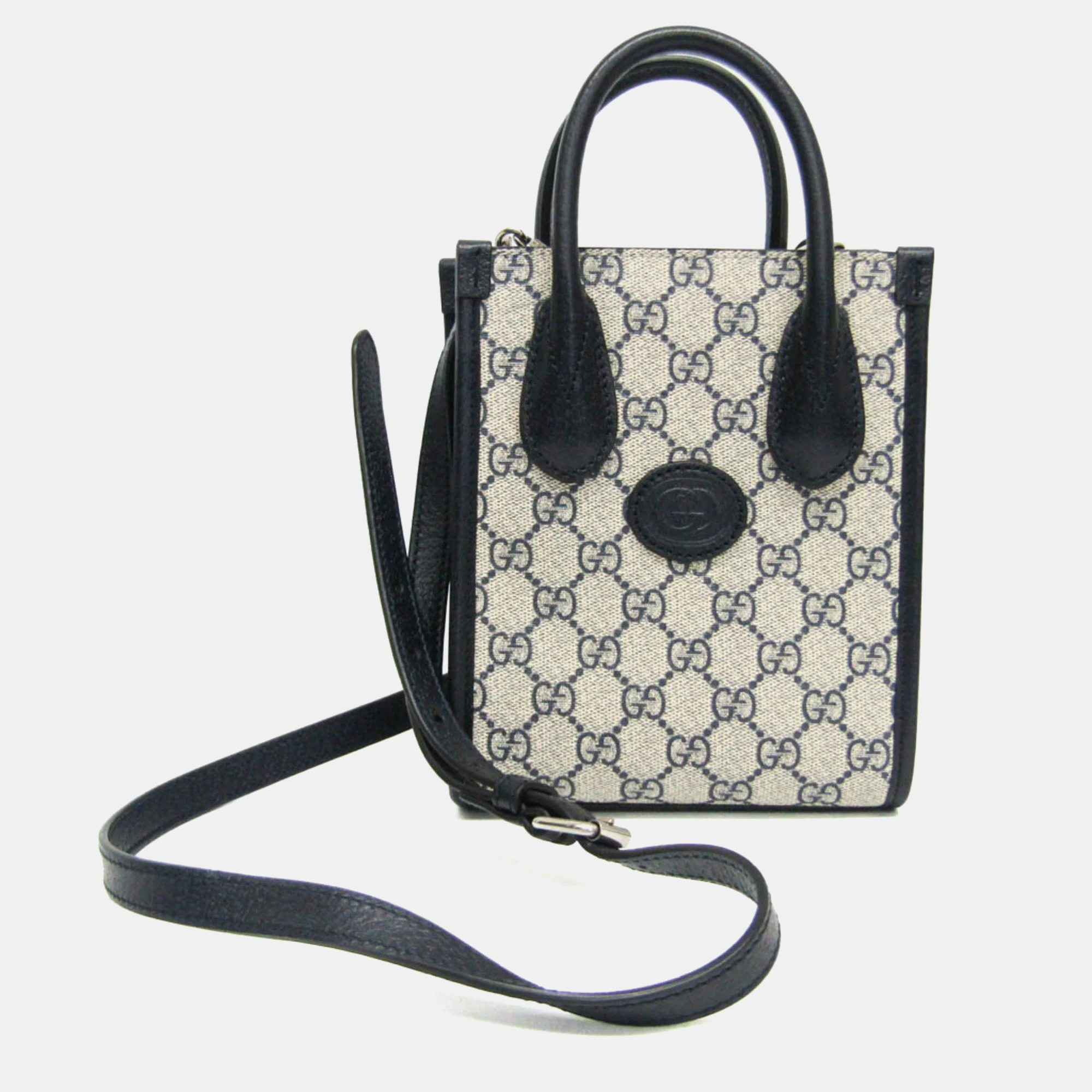 Gucci Interlocking G Leather GG Supreme Shoulder Bag Beige Navy
Gucci Interlocking G Leather GG Supreme Shoulder Bag Beige Navy