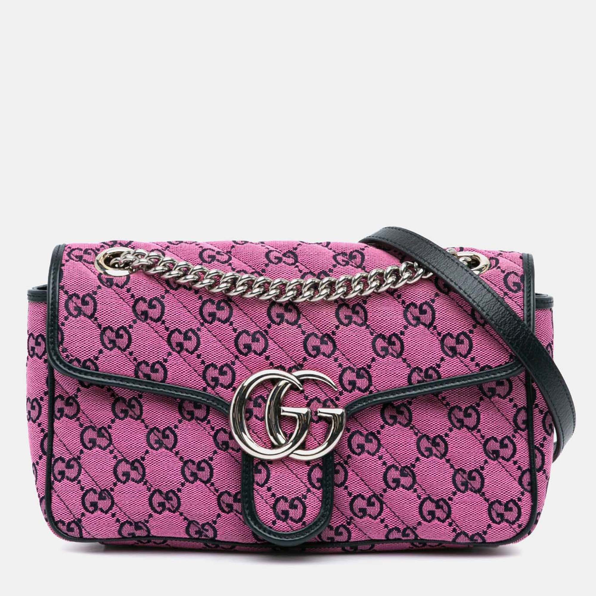 Gucci Black Pink Small GG Marmont Matelasse Canvas Flap Crossbody
Gucci Black Pink Small GG Marmont Matelasse Canvas Flap Crossbody