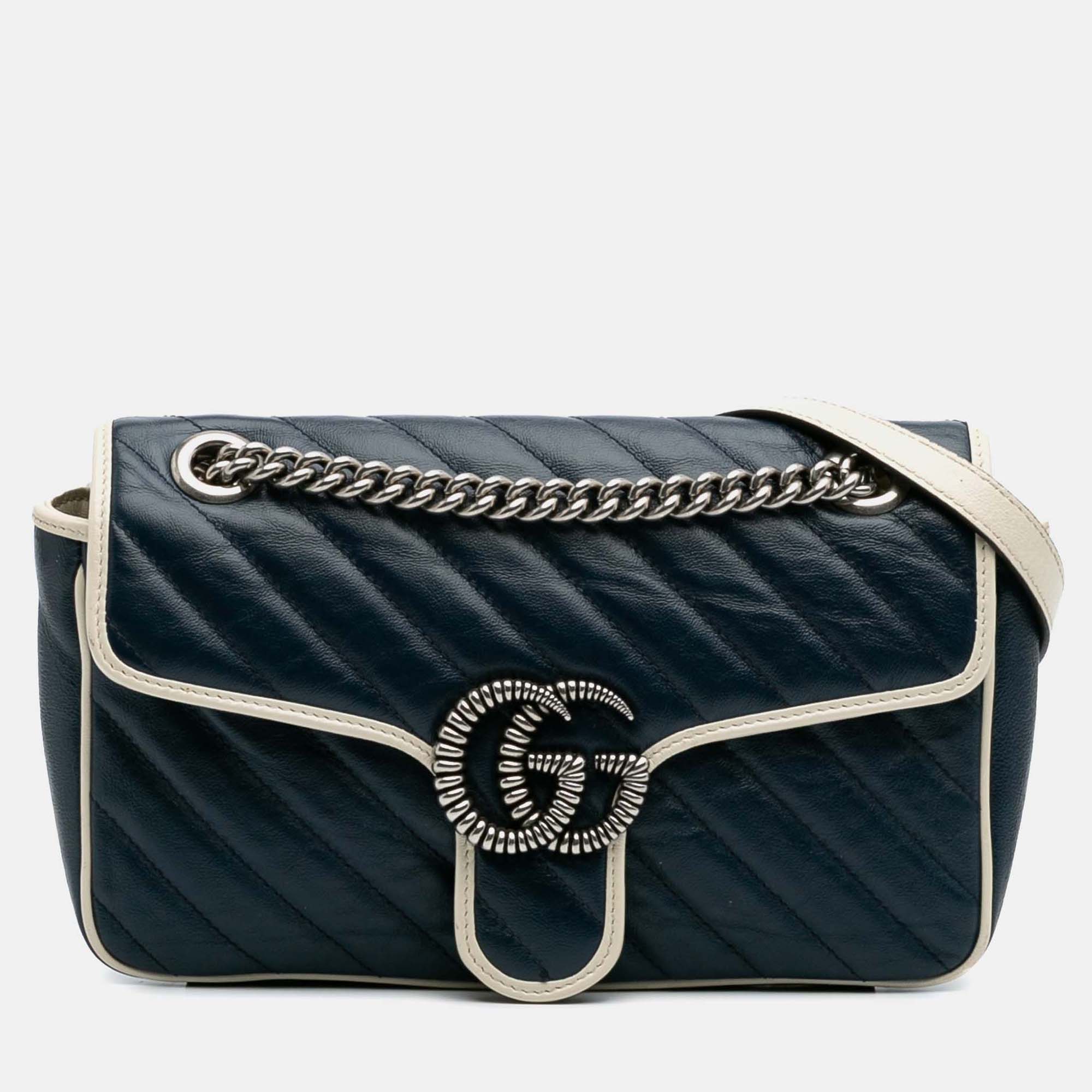Gucci Navy Blue Small GG Marmont Matelasse Leather Torchon Flap Crossbody
Gucci Navy Blue Small GG Marmont Matelasse Leather Torchon Flap Crossbody