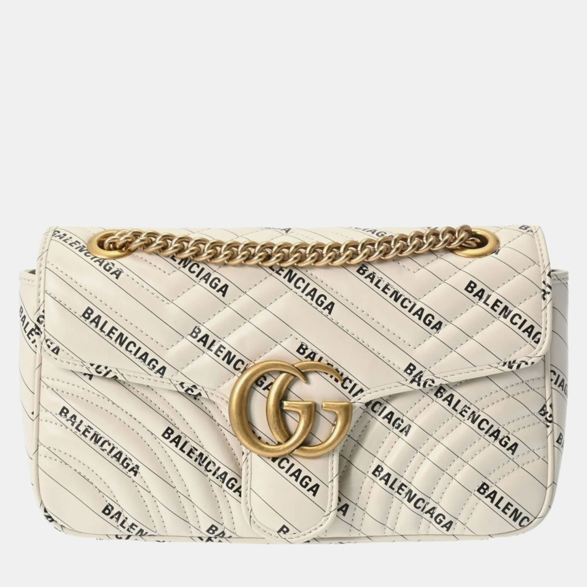 Gucci Gg Marmont Balenciaga Collaboration Small Shoulder Bag Ivory Leather Bag, Cream
Gucci Gg Marmont Balenciaga Collaboration Small Shoulder Bag Ivory Leather Bag, Cream