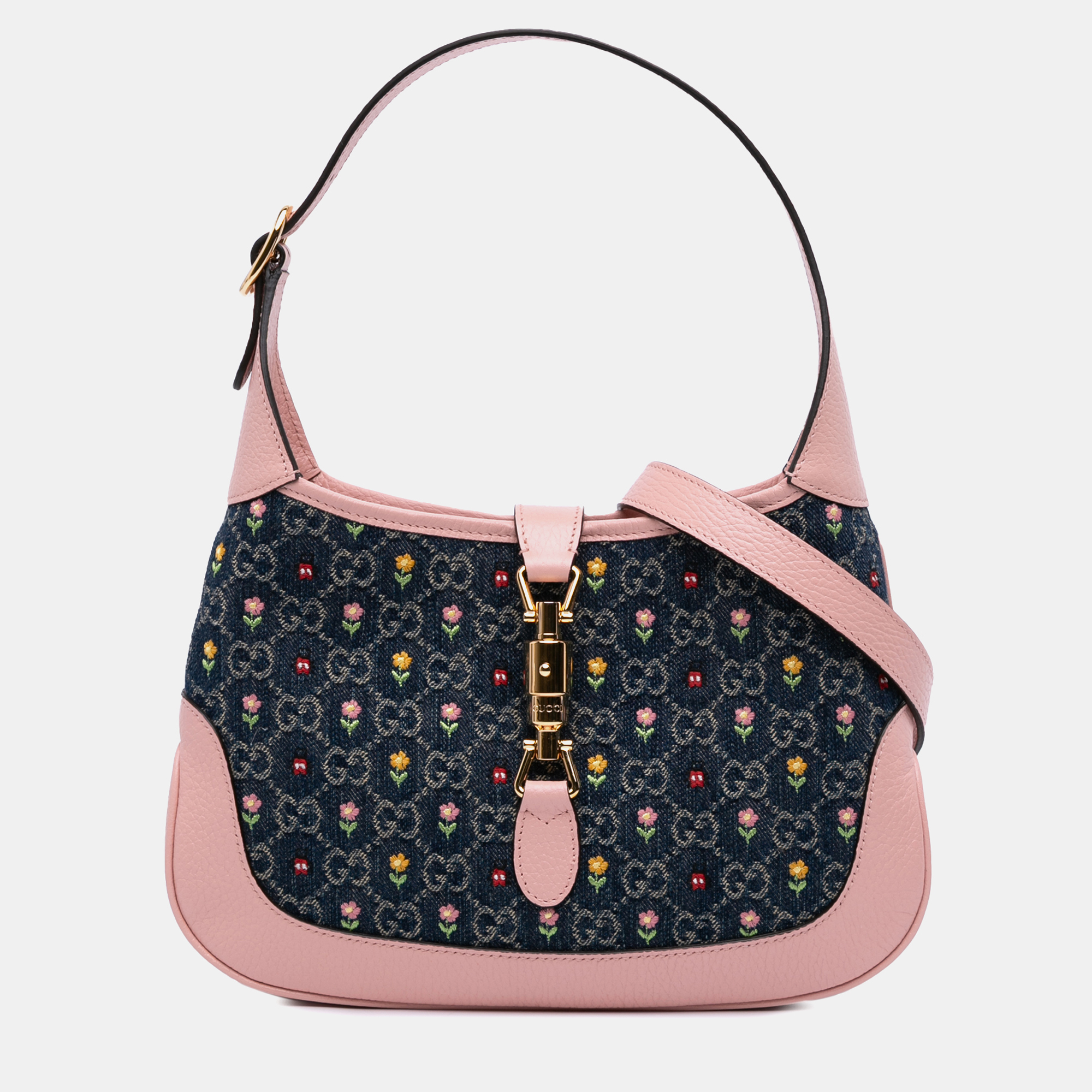 Gucci Blue Small GG Embroidered Denim Floral Jackie 1961 Crossbody
Gucci Blue Small GG Embroidered Denim Floral Jackie 1961 Crossbody