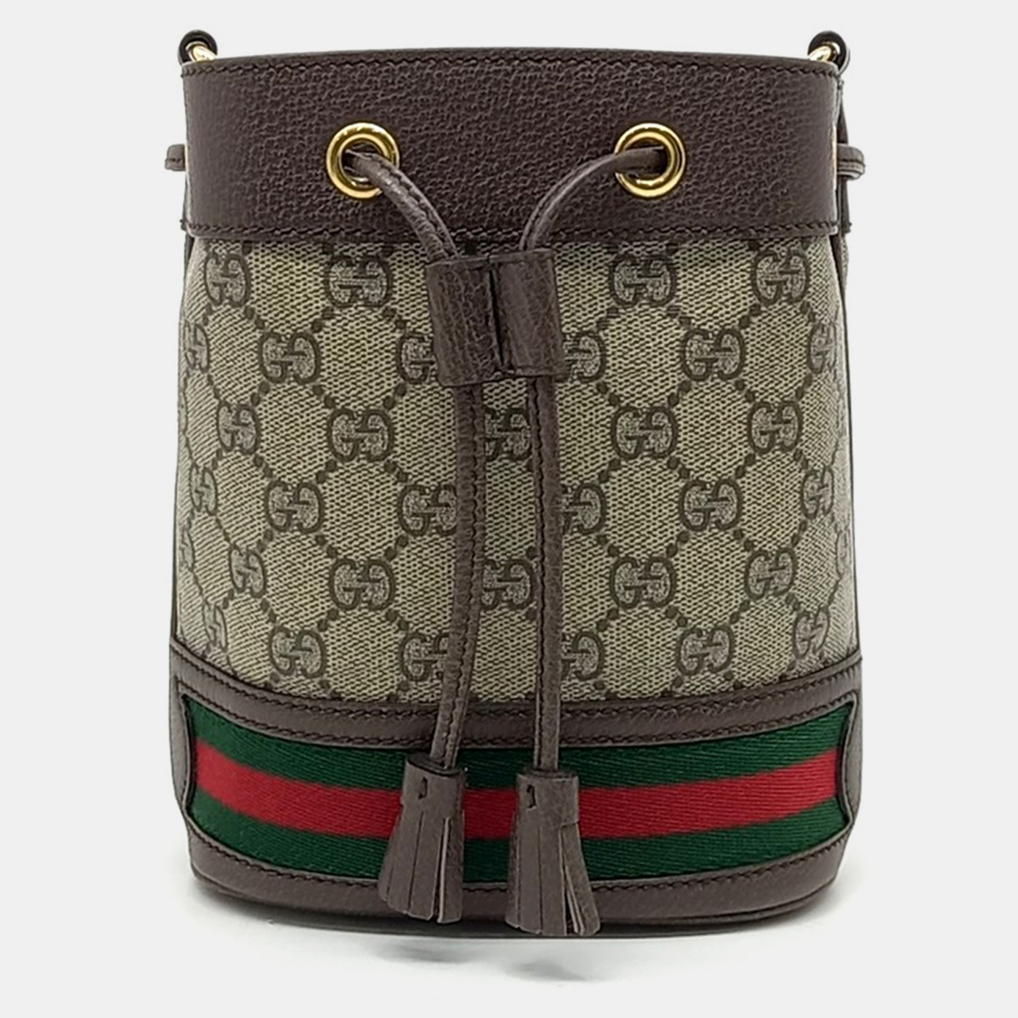 Gucci Beige Brown PVC Ophidia Mini Bucket Bag