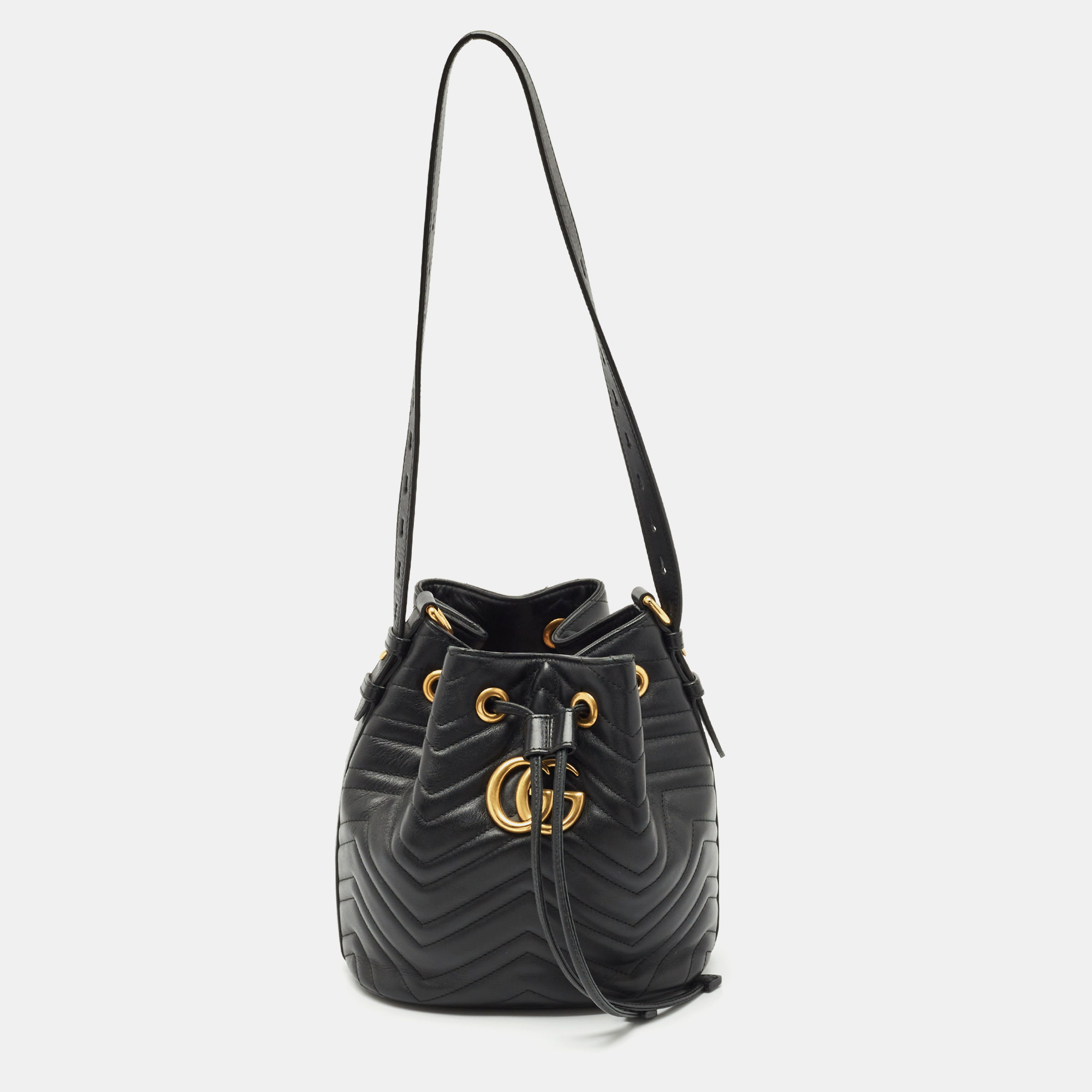 Gucci Black Matelasse Leather GG Marmont Bucket Bag
Gucci Black Matelasse Leather GG Marmont Bucket Bag