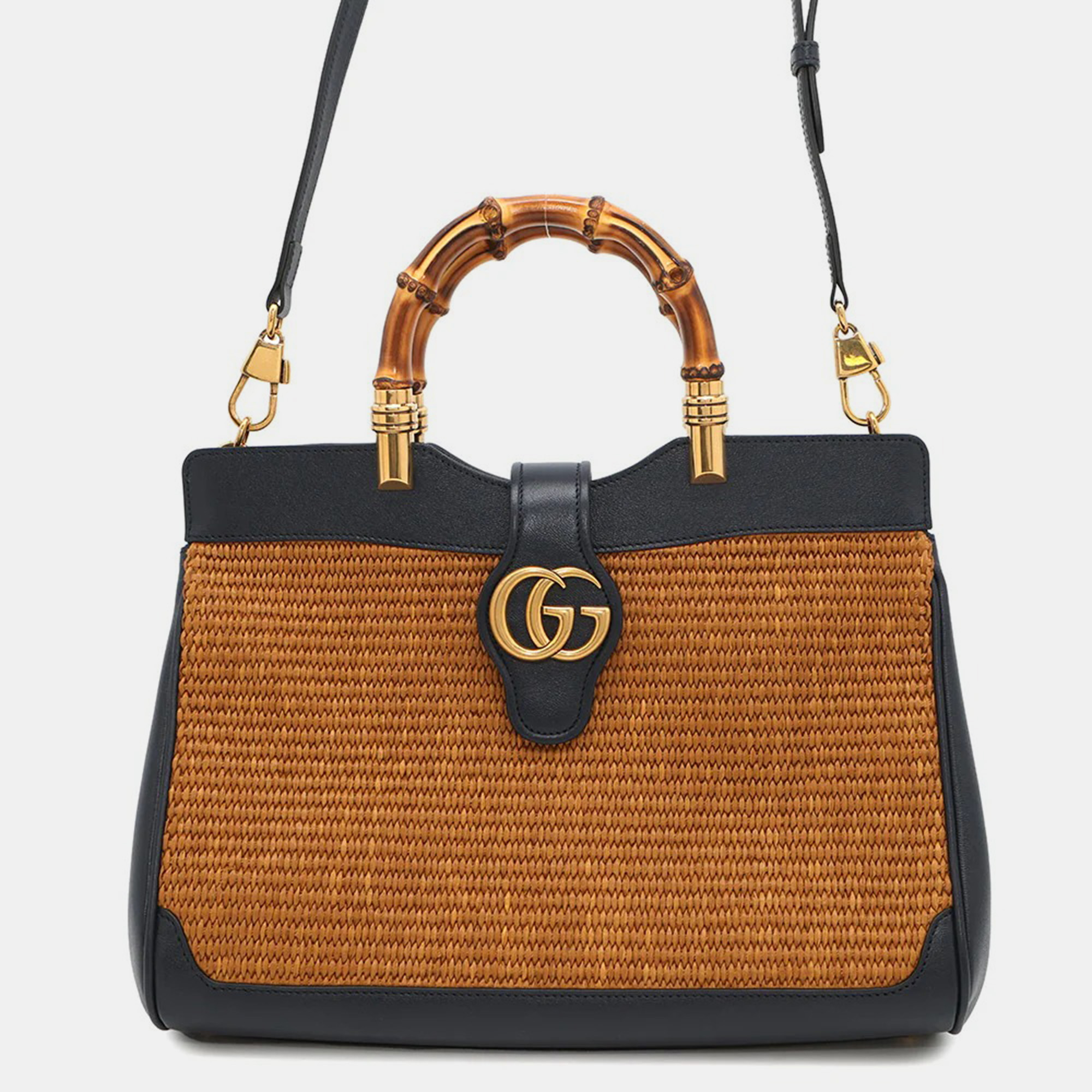 Gucci Japan Limited Edition Double Gg Bamboo Top Handle Bag Navy Straw Leather, Brown
Gucci Japan Limited Edition Double Gg Bamboo Top Handle Bag Navy Straw Leather, Brown