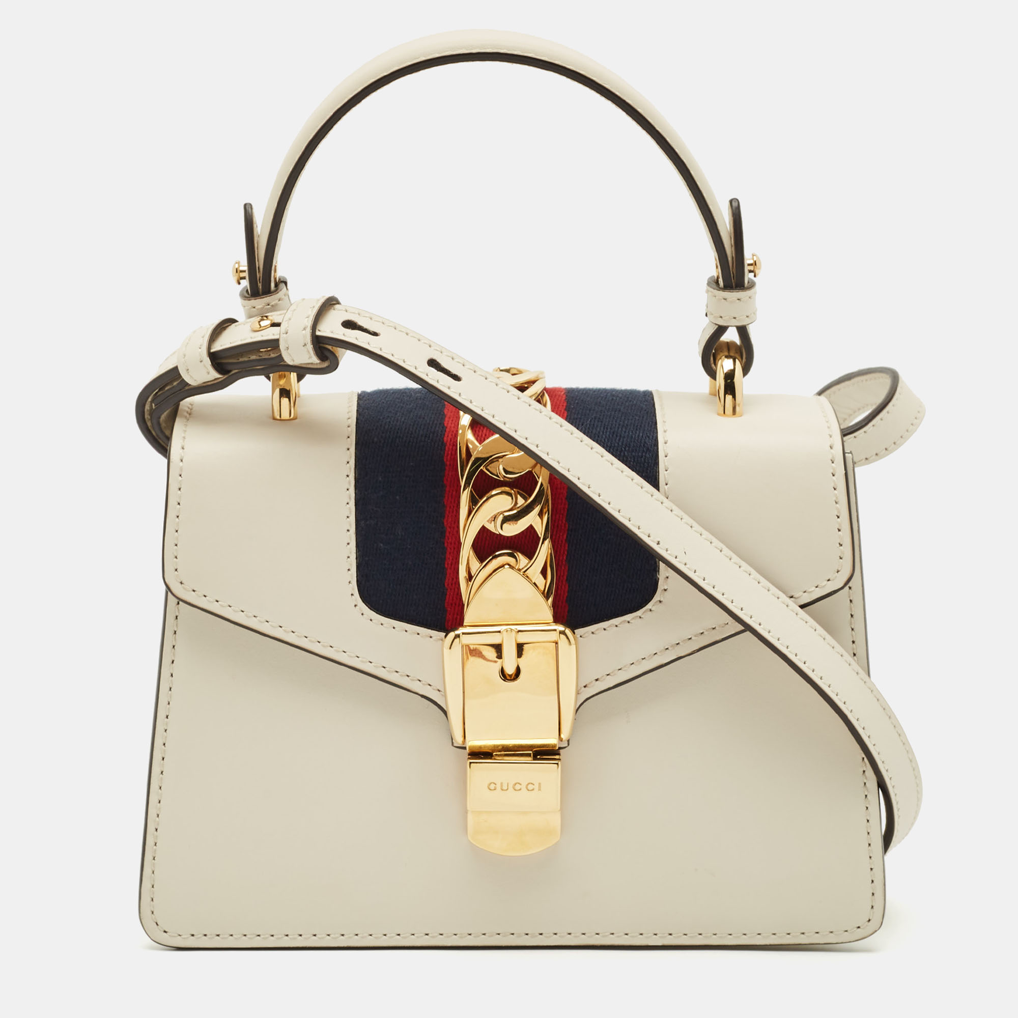 Gucci Off White Leather Mini Web Sylvie Top Handle Bag - Gucci - Modalova