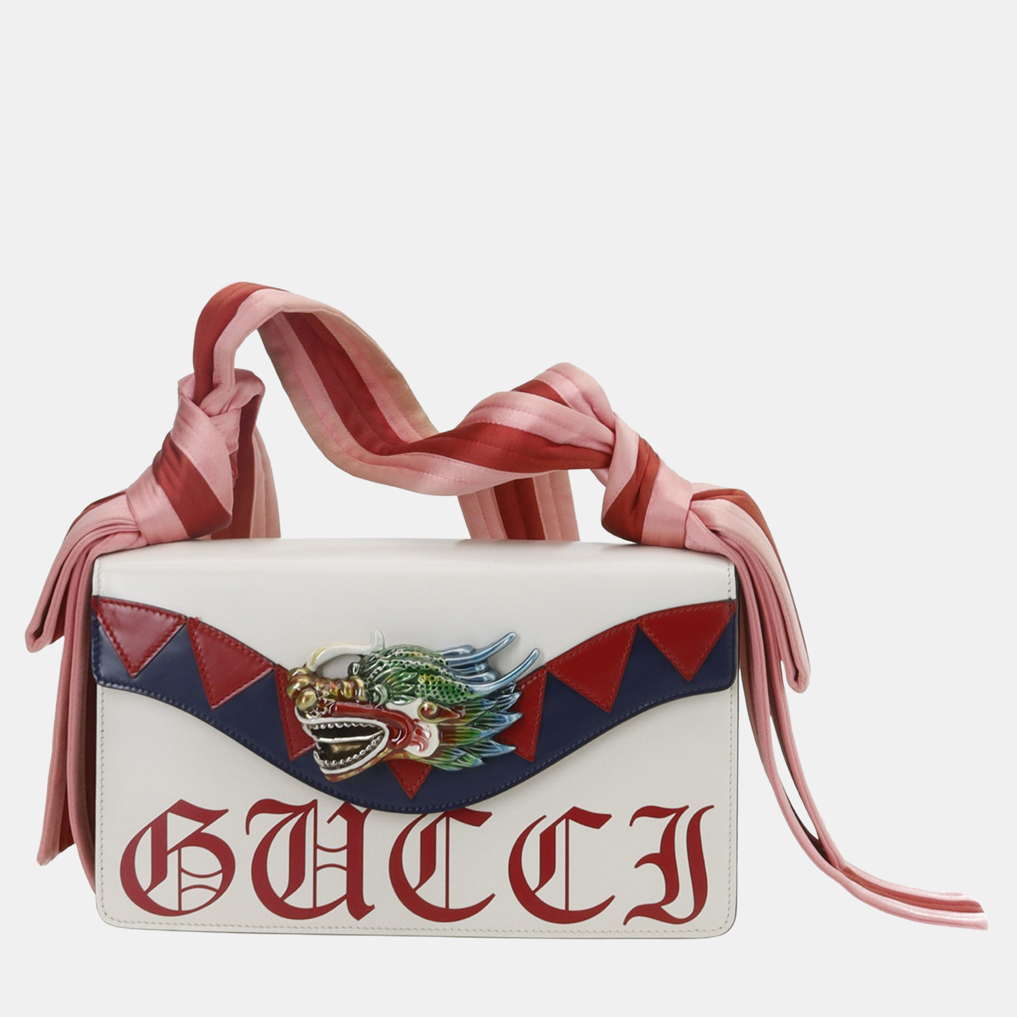 Gucci White Leather Satin Naga Dragon Head Shoulder Bag