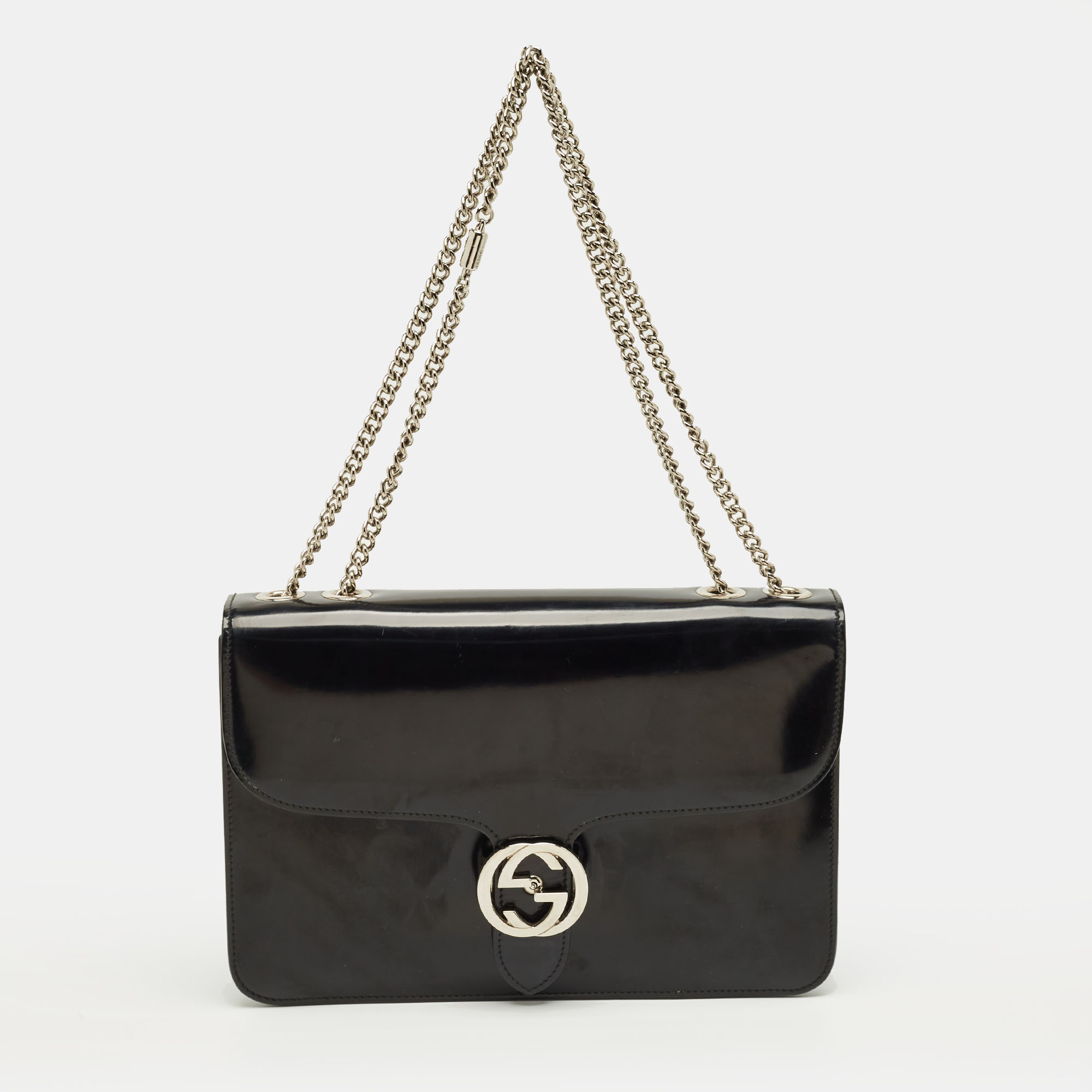 Gucci Black Glossy Leather Medium Interlocking G Shoulder Bag
Gucci Black Glossy Leather Medium Interlocking G Shoulder Bag