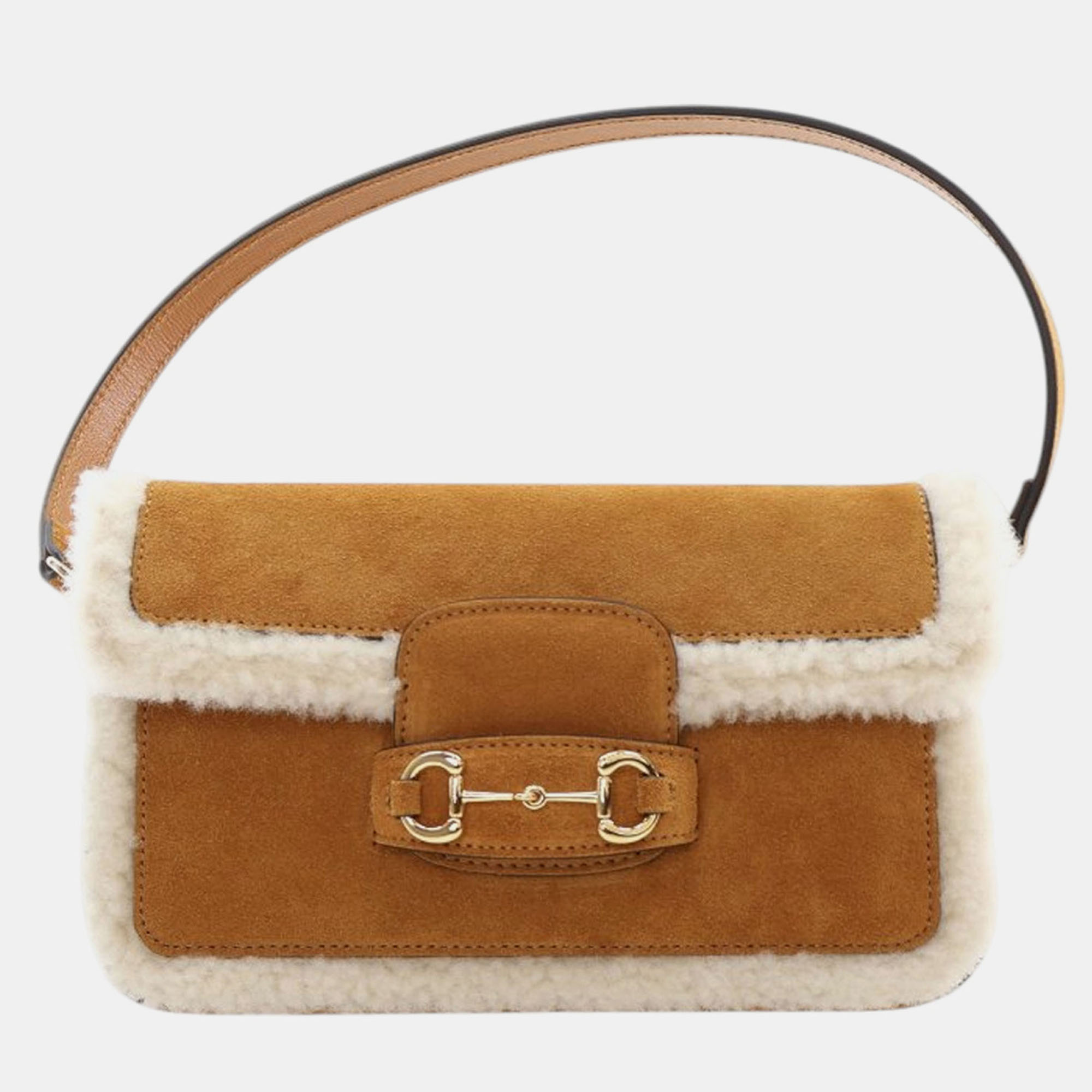 Gucci Brown White Mini Shearling Suede 1955 Horsebit Handbag
Gucci Brown White Mini Shearling Suede 1955 Horsebit Handbag