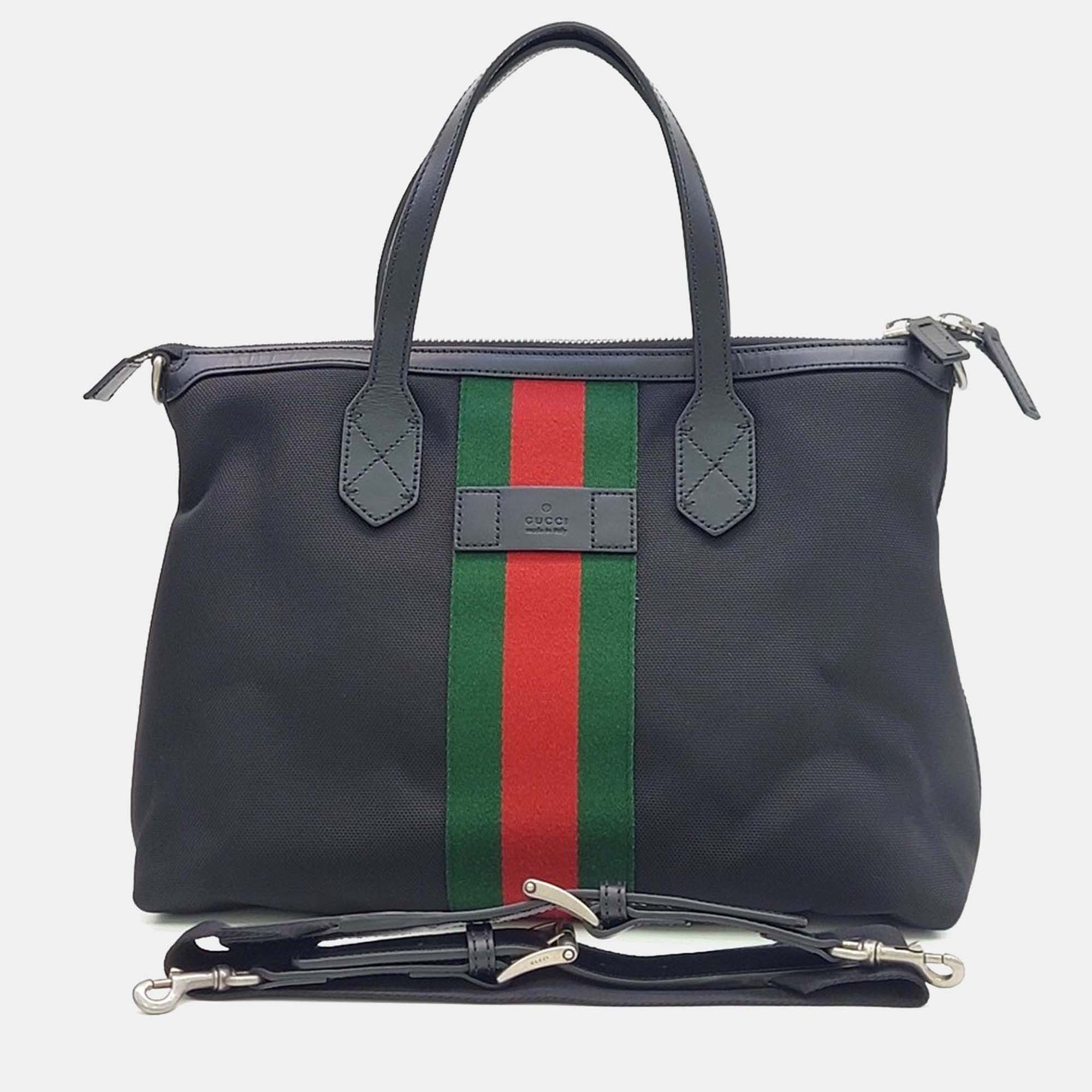 Gucci Black Leather Techno Web Canvas Tote and Shoulder Bag 
Gucci Black Leather Techno Web Canvas Tote and Shoulder Bag