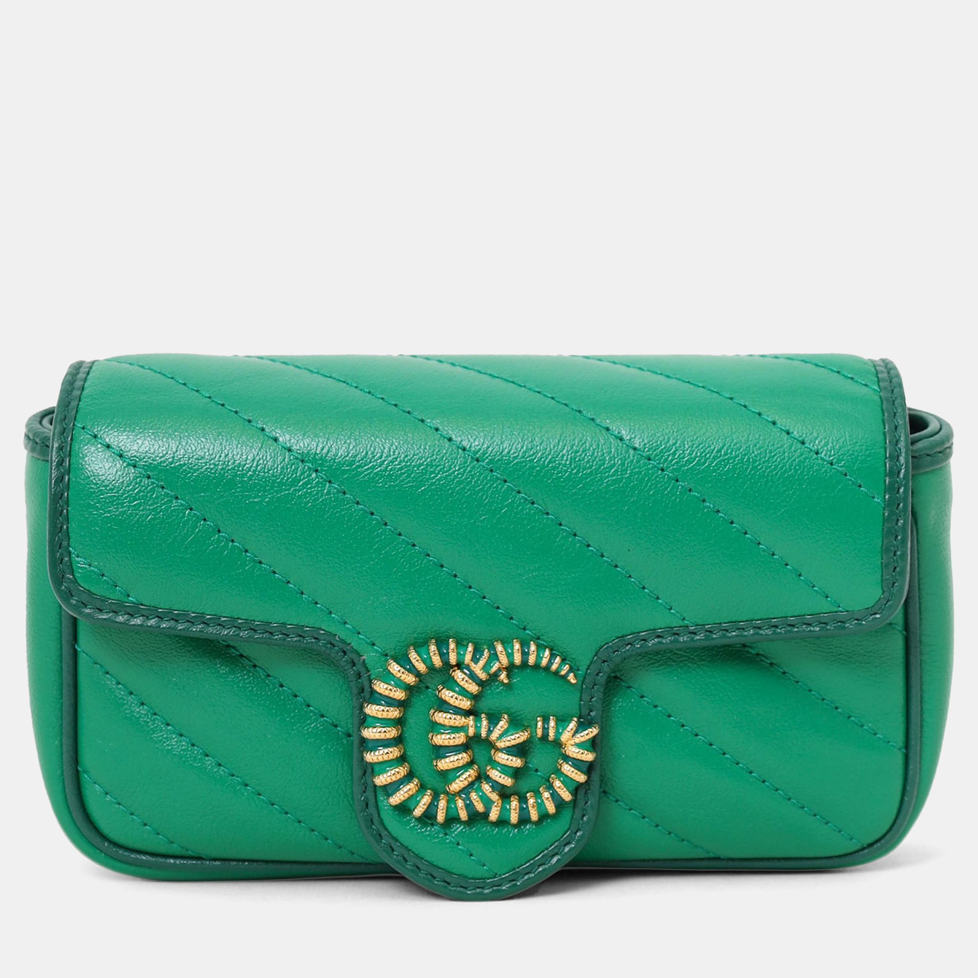 Gucci Green/Gold Leather Mini 'Marmont' GG Crossbody Bag
Gucci Green/Gold Leather Mini 'Marmont' GG Crossbody Bag