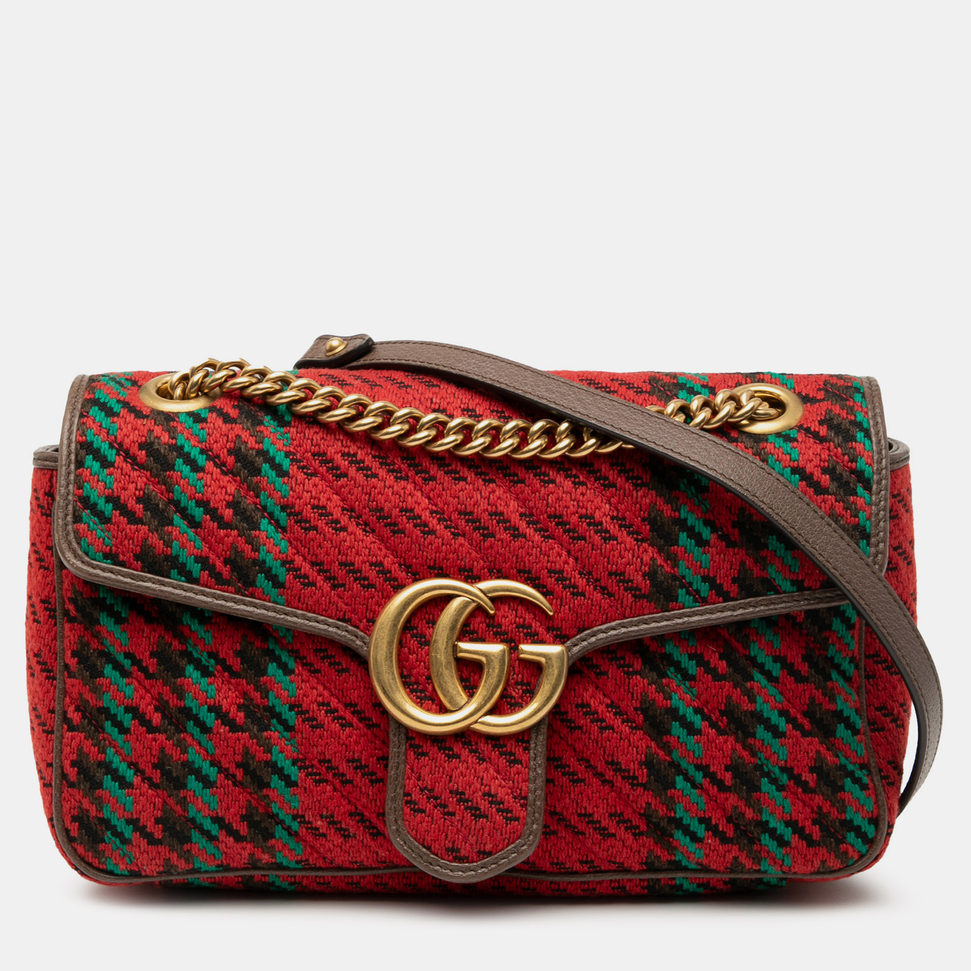 Gucci Red Medium GG Marmont Houndstooth Tweed Shoulder Bag
Gucci Red Medium GG Marmont Houndstooth Tweed Shoulder Bag