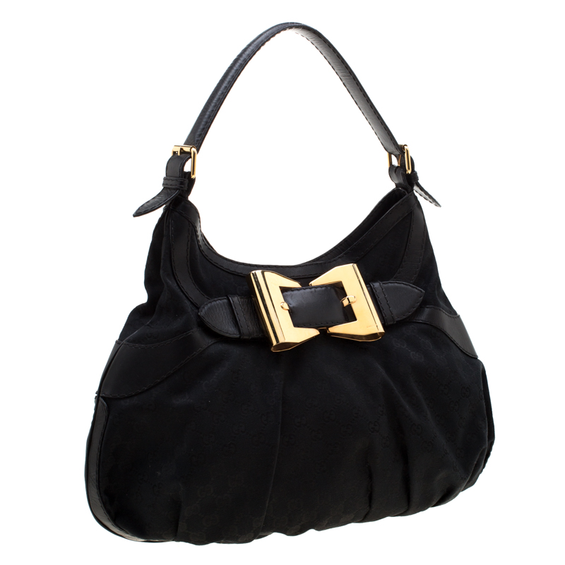 Gucci Black GG Canvas And Leather Queen Hobo