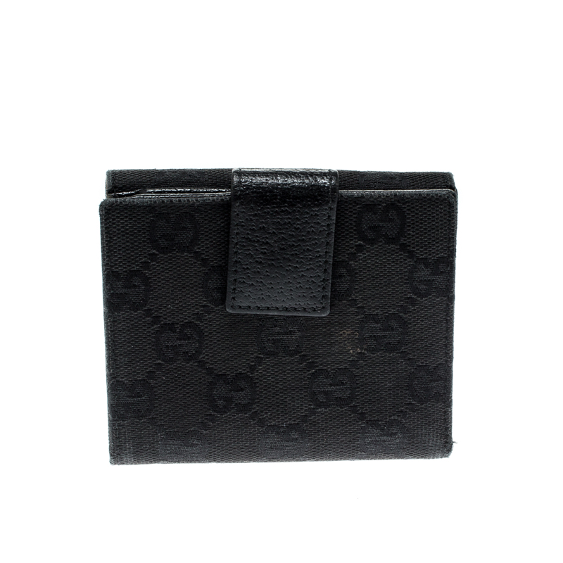 Gucci Black Studded GG Canvas And Leather Mini French Wallet