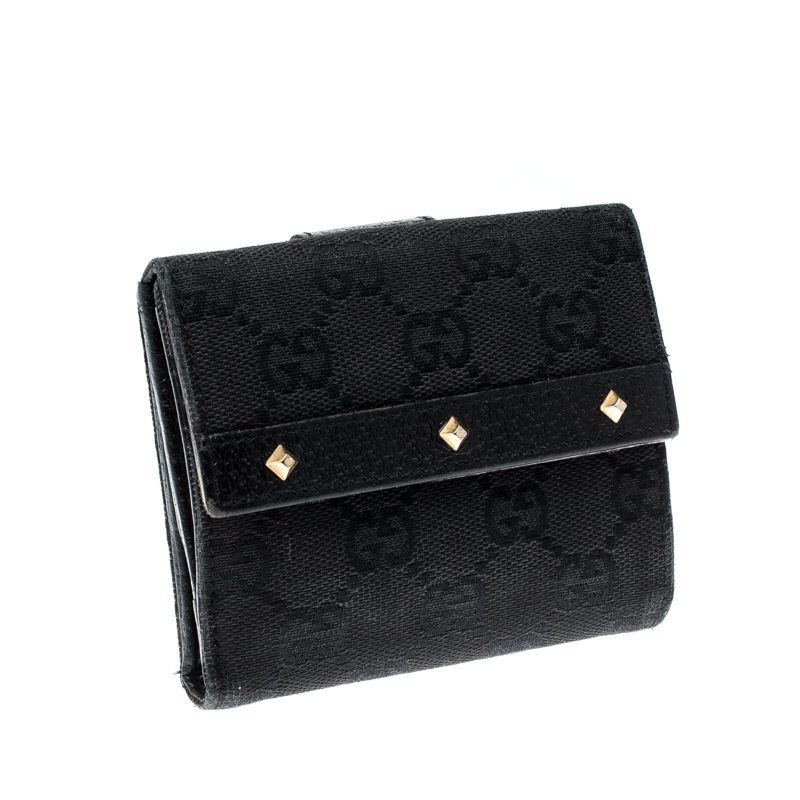 Gucci Black Studded GG Canvas And Leather Mini French Wallet
